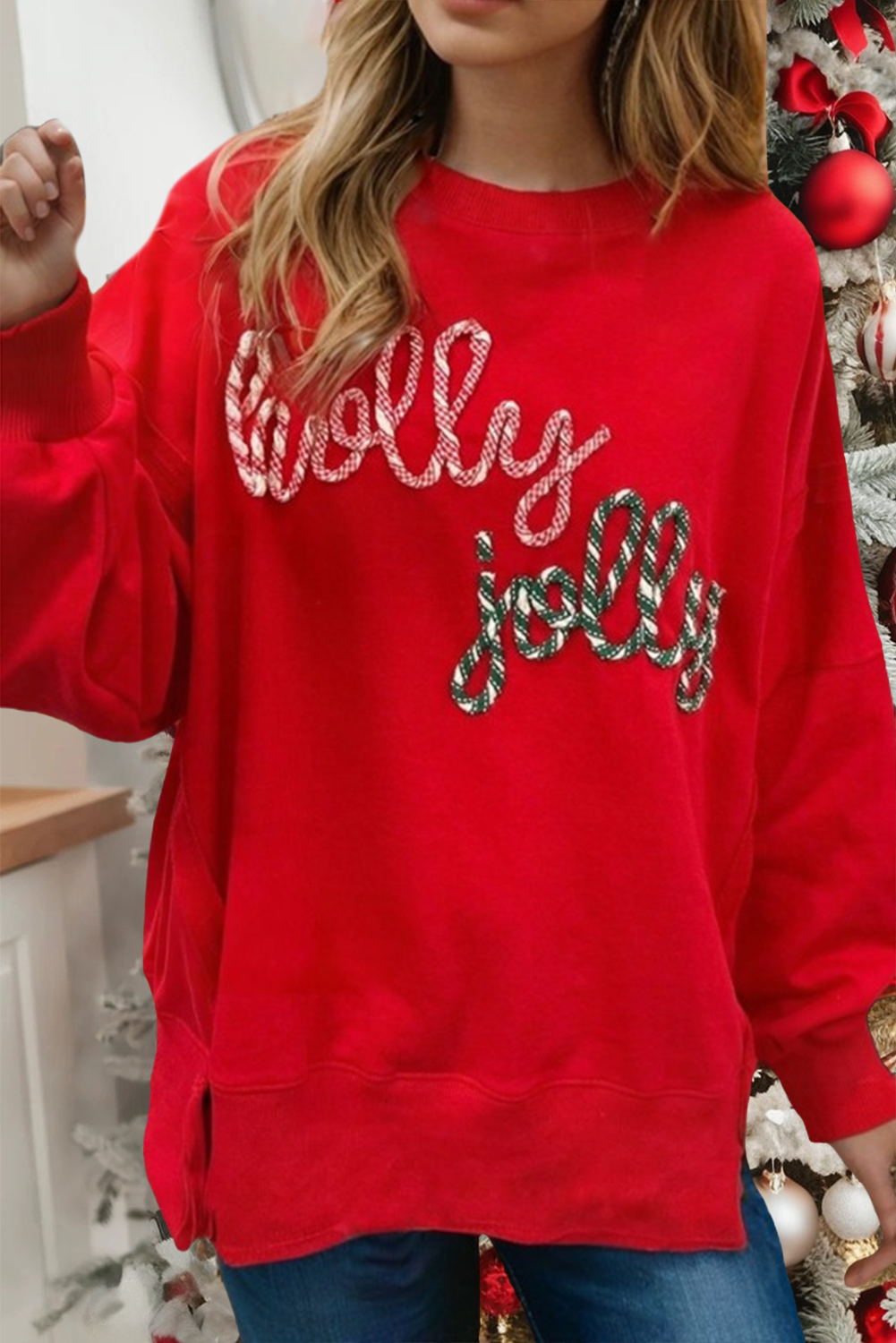 Holly Jolly Embroidered Graphic Baggy Sweatshirt (S-Xl) T-Shirts, Hoodie | PodTeesHub.com