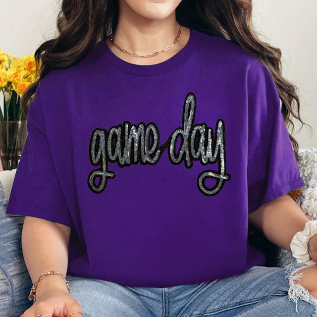 Game Day Sequin Patch Purple Everyday Tee Hoodie, Sweatshirt | PodTeesHub.com