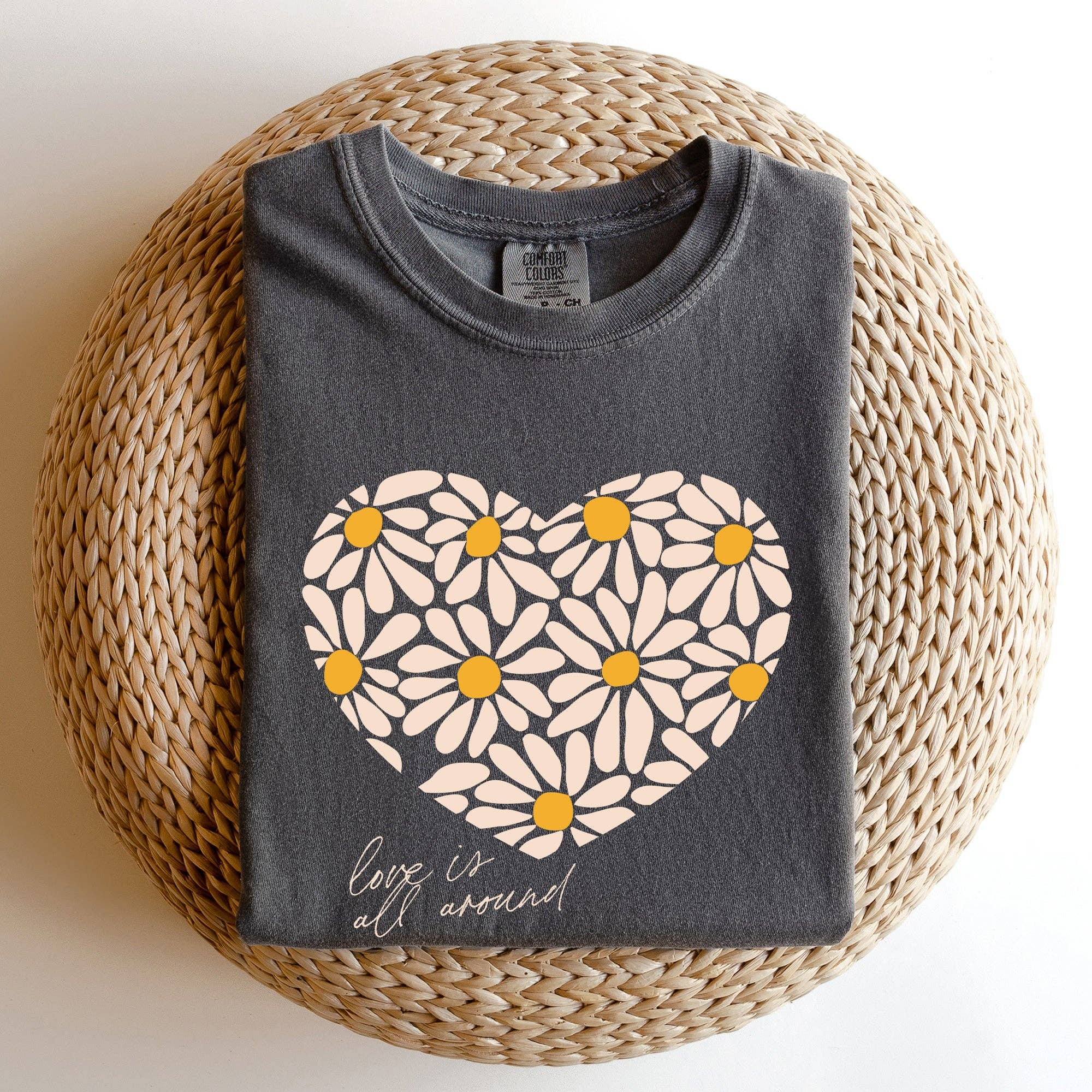 Love Is All Around, Daisy, Heart, Comfort Colors Tshirt, Valentine's Day Hoodie, Sweatshirt | PodTeesHub.com