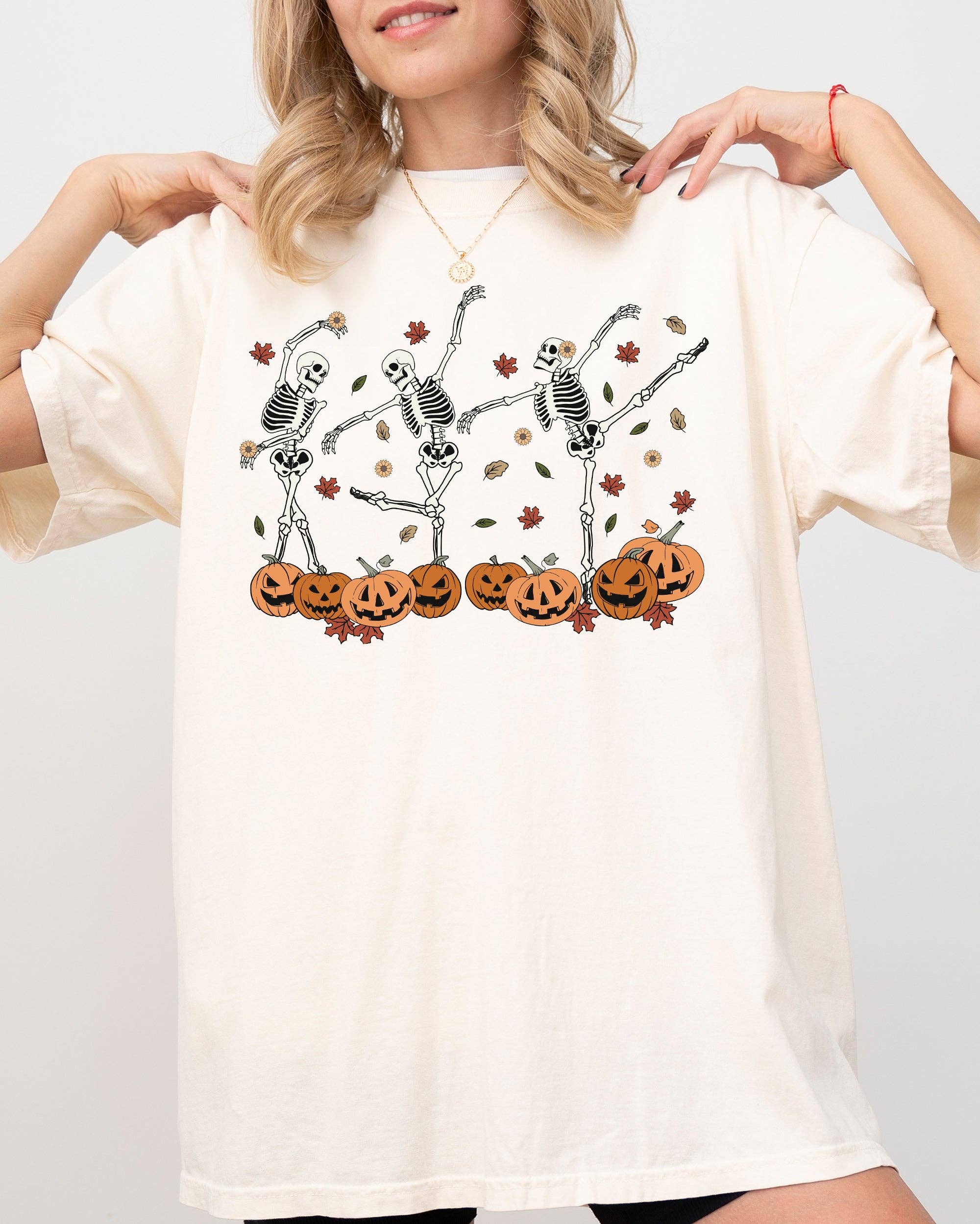 Dancing Skeletons, Fall Leaves, Western Halloween Tshirt Hoodie, Sweatshirt | PodTeesHub.com