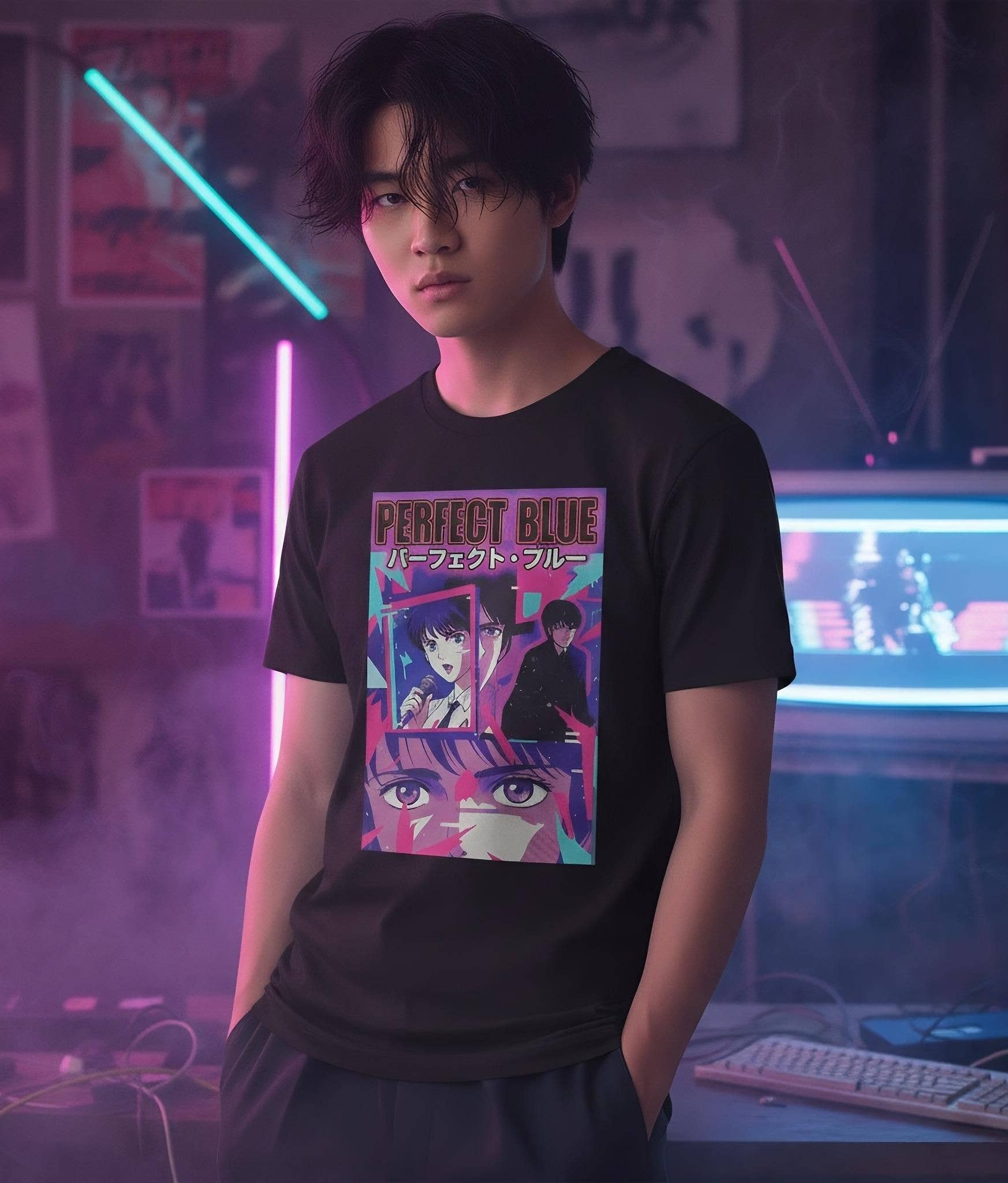 Blue Anime Tee, Retro 90S Aesthetic Manga Shirt Otaku Gift Hoodie, Sweatshirt | PodTeesHub.com