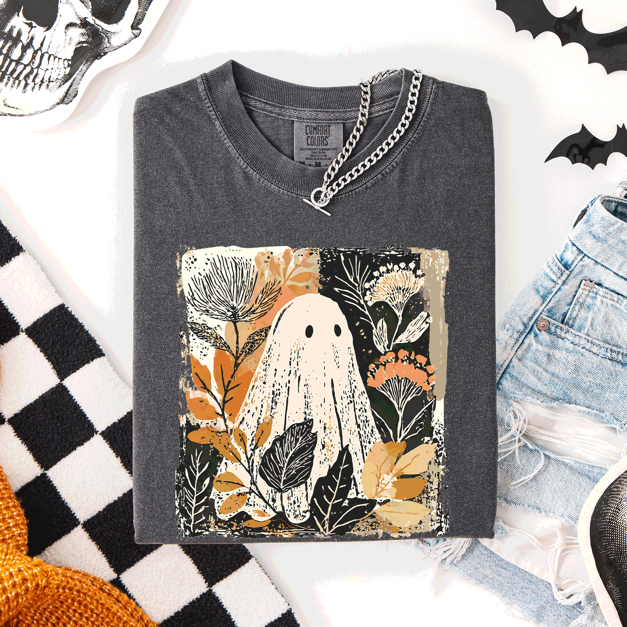 Vintage Ghost Halloween, Botanica Autumn, Fall T-Shirt Hoodie, Sweatshirt | PodTeesHub.com
