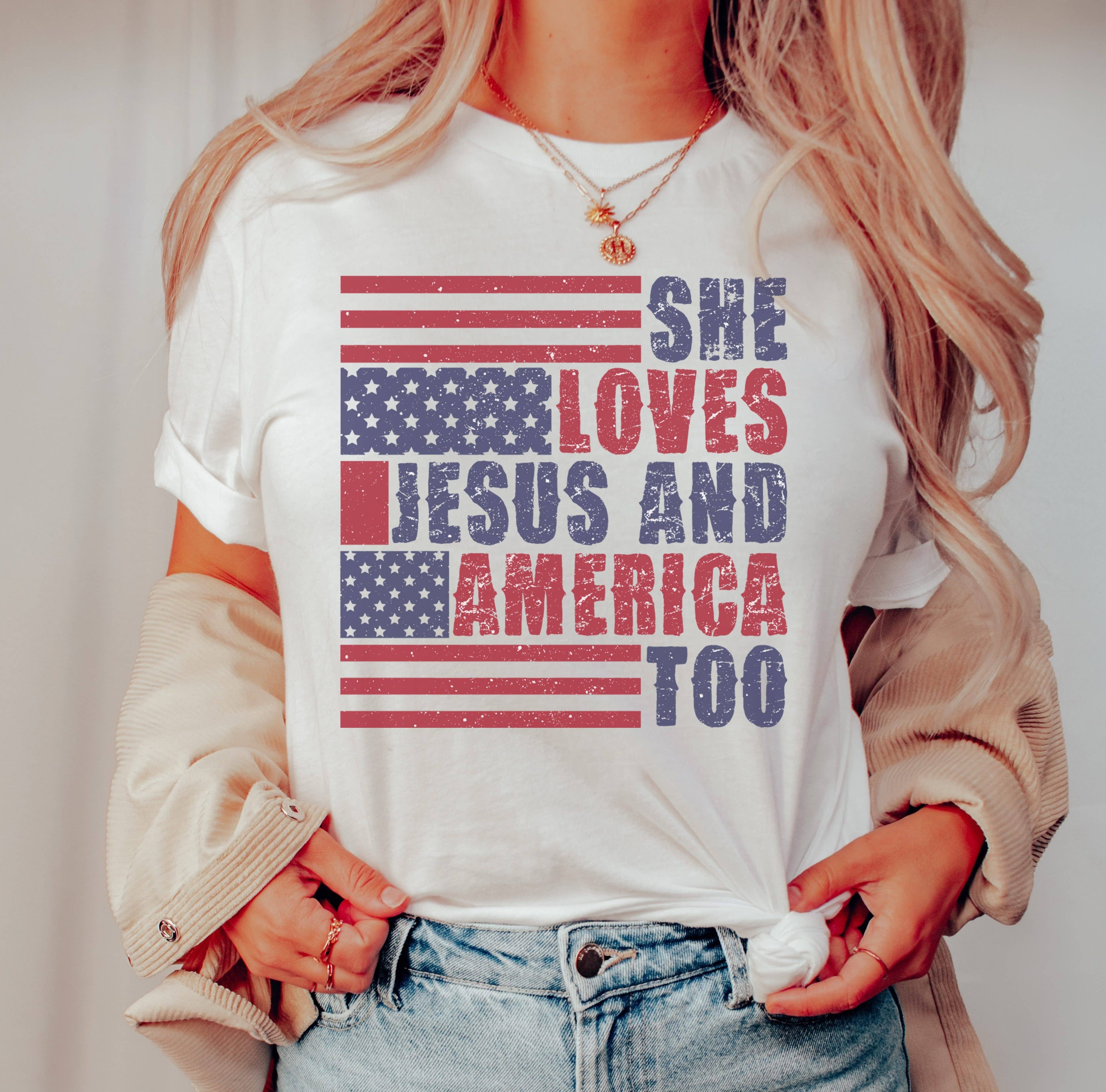 Retro She Loves Jesus Tee | Patriotic T Shirt Hoodie, Sweatshirt | PodTeesHub.com