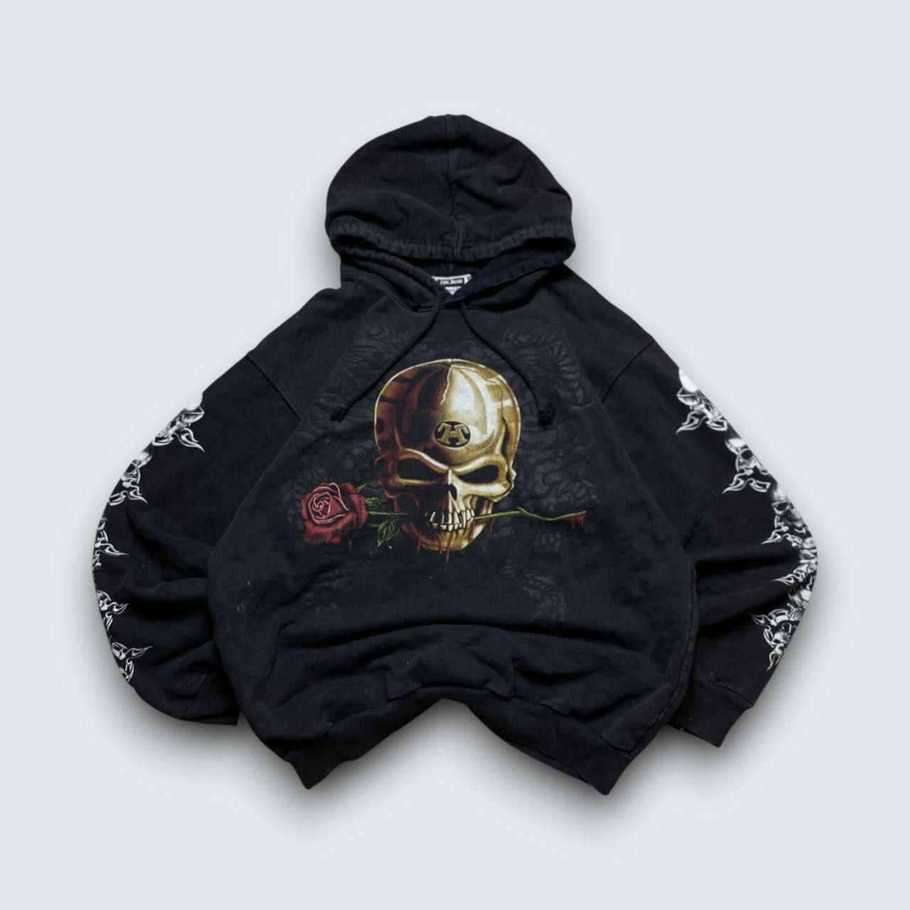 Japanese Brand Vintage Skull The Roxx Graphic Hoodie Black M T-Shirts, Sweatshirt | PodTeesHub.com