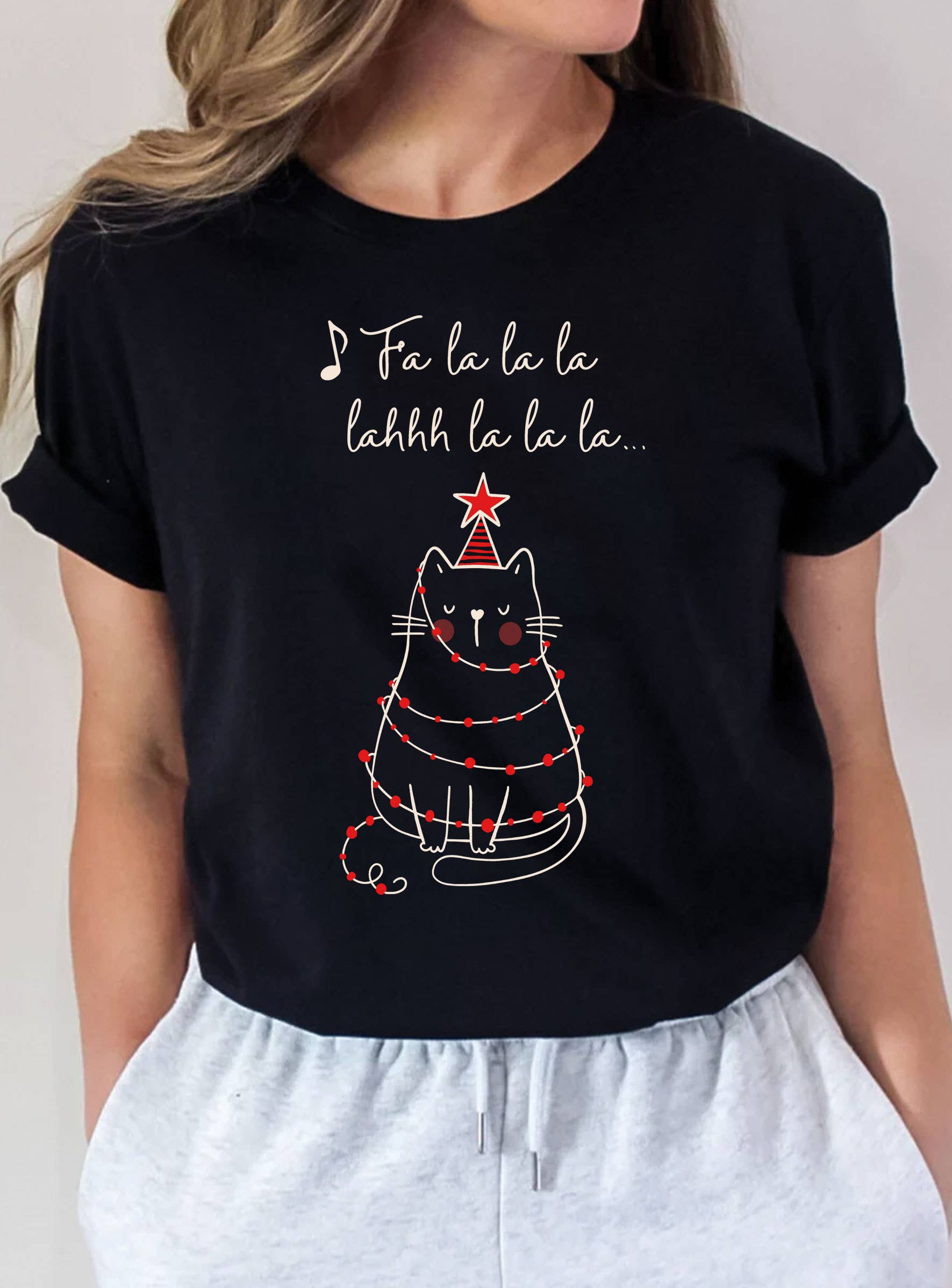 Fa La La La Christmas Tree Cat T-Shirt Hoodie, Sweatshirt | PodTeesHub.com