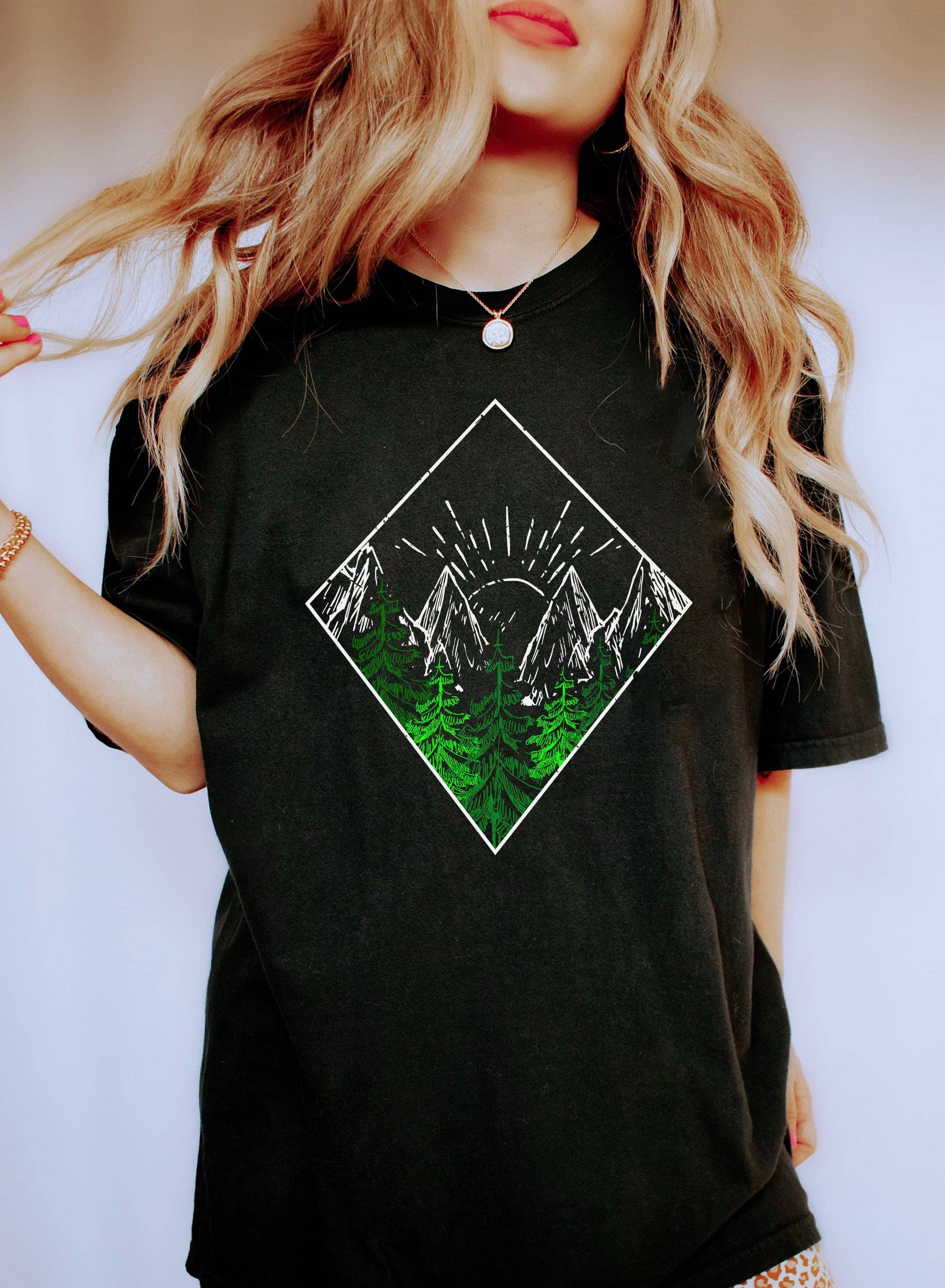Pine Trees and Mountain View Nature T-Shirt Hoodie, Sweatshirt | PodTeesHub.com