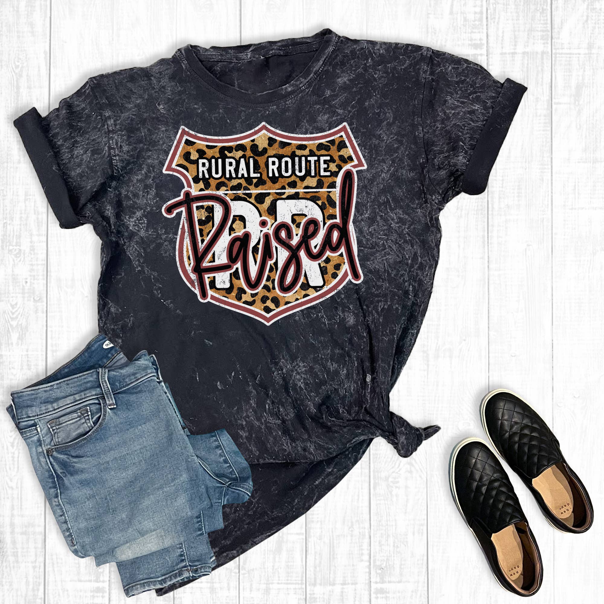 Western Rural Route Raised Mineral Wash Graphic Tee Hoodie, Sweatshirt | PodTeesHub.com