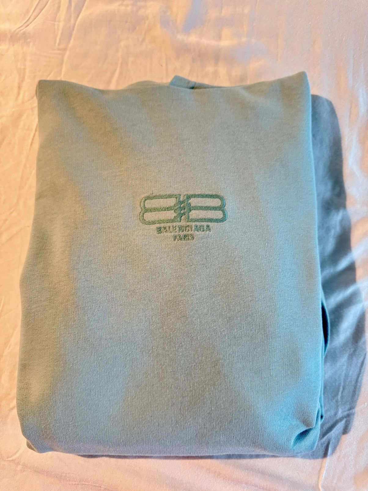 Balenciaga Paris Embroidered Aqua Sweatshirt Hoodie New L T-Shirts | PodTeesHub.com
