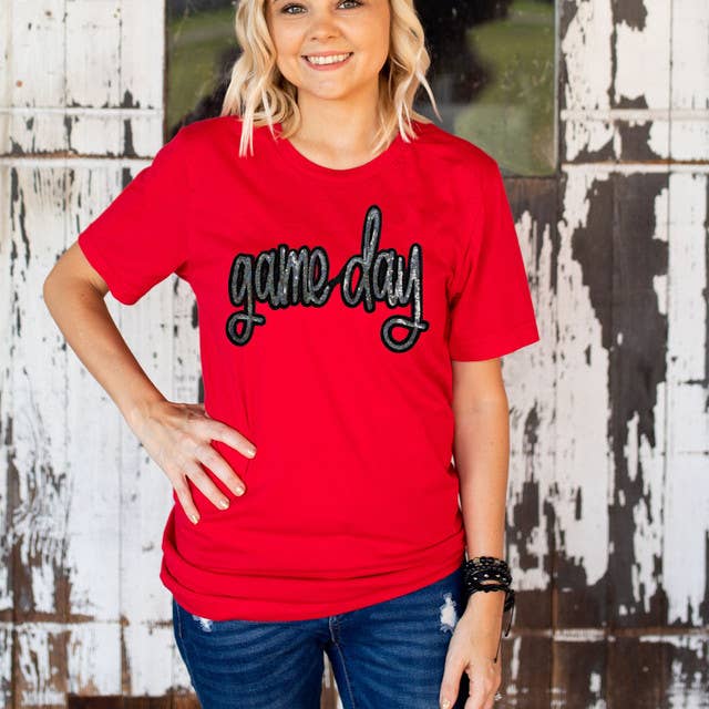 Game Day Sequin Patch Red Everyday Tee Hoodie, Sweatshirt | PodTeesHub.com