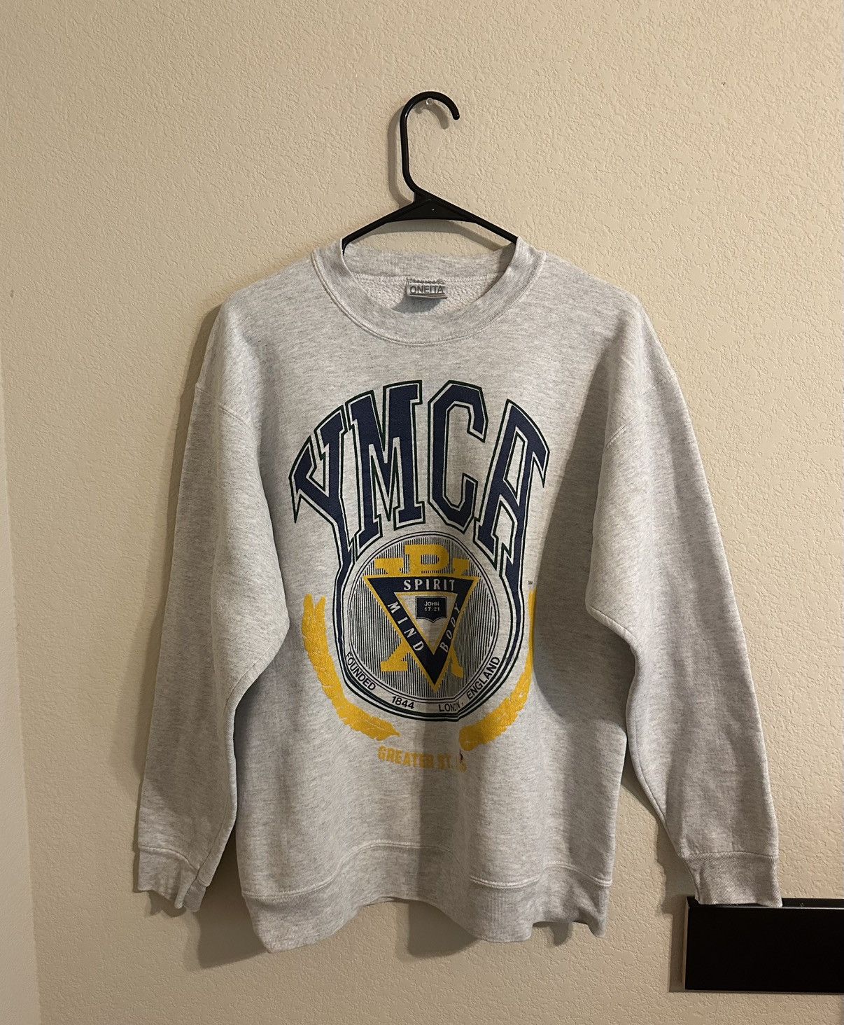 Vintage Oneita Ymca College Spellout Vintage 90s Gray L T-Shirts, Hoodie, Sweatshirt