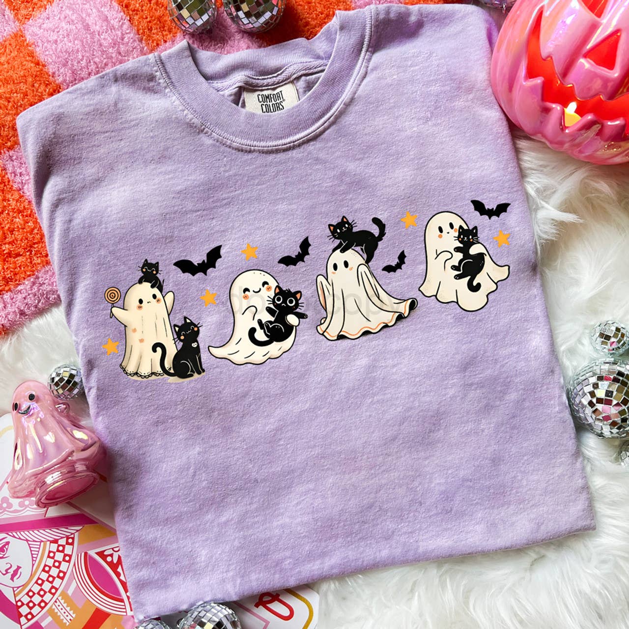 Ghost and Cat Friends Tee Hoodie, Sweatshirt | PodTeesHub.com