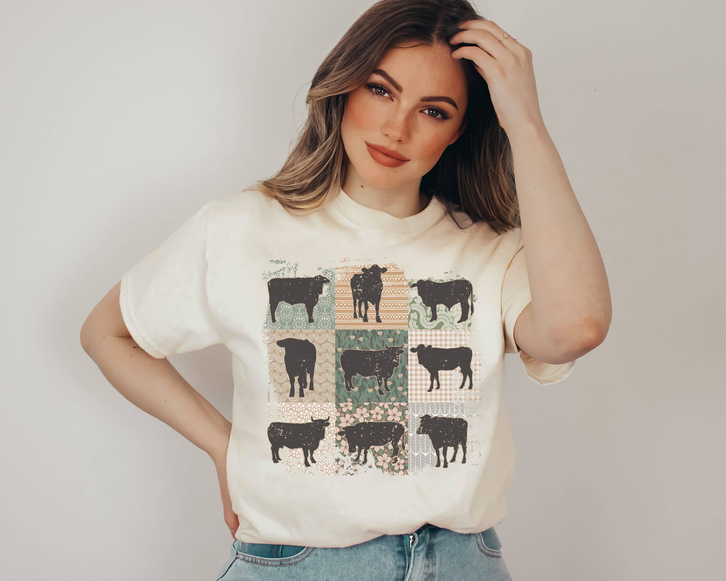 Retro Boho Cow Graphic Tee Hoodie, Sweatshirt | PodTeesHub.com