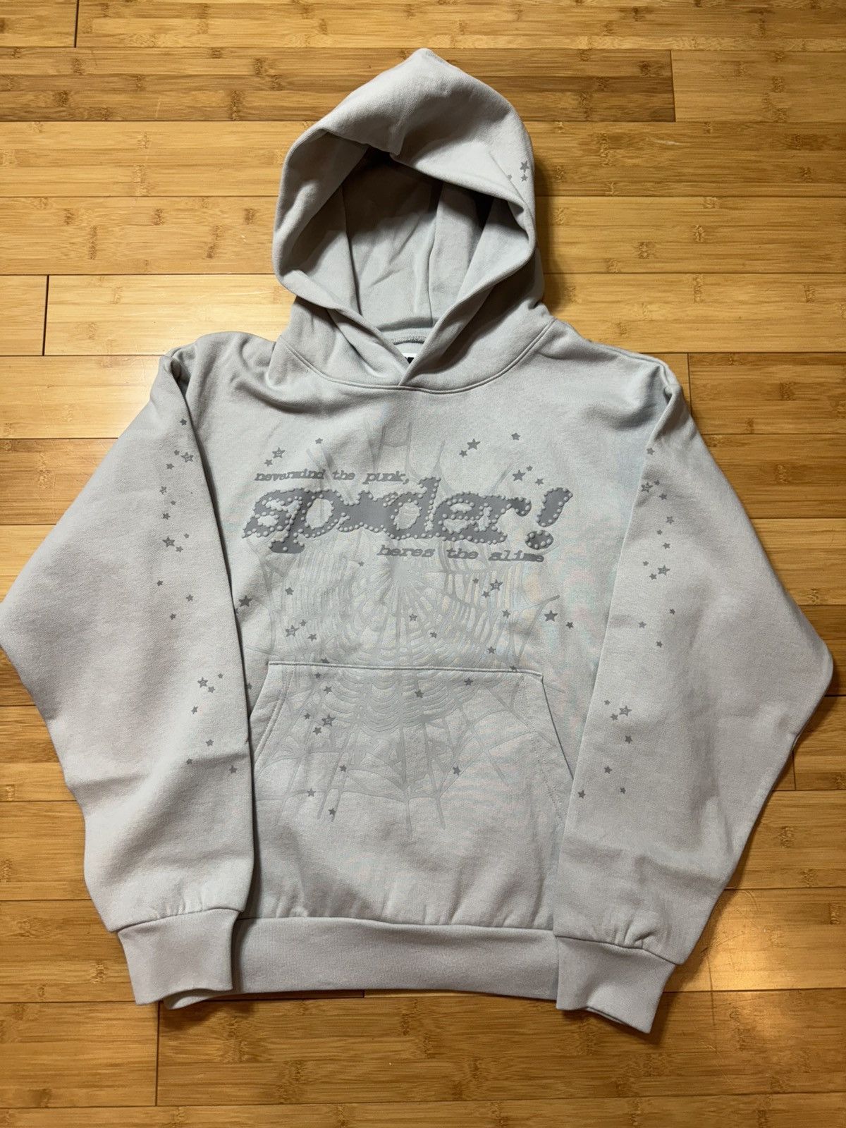 Sp5der Tonal Punk V2 Hoodie Grey Size Large T-Shirts, Sweatshirt | PodTeesHub.com