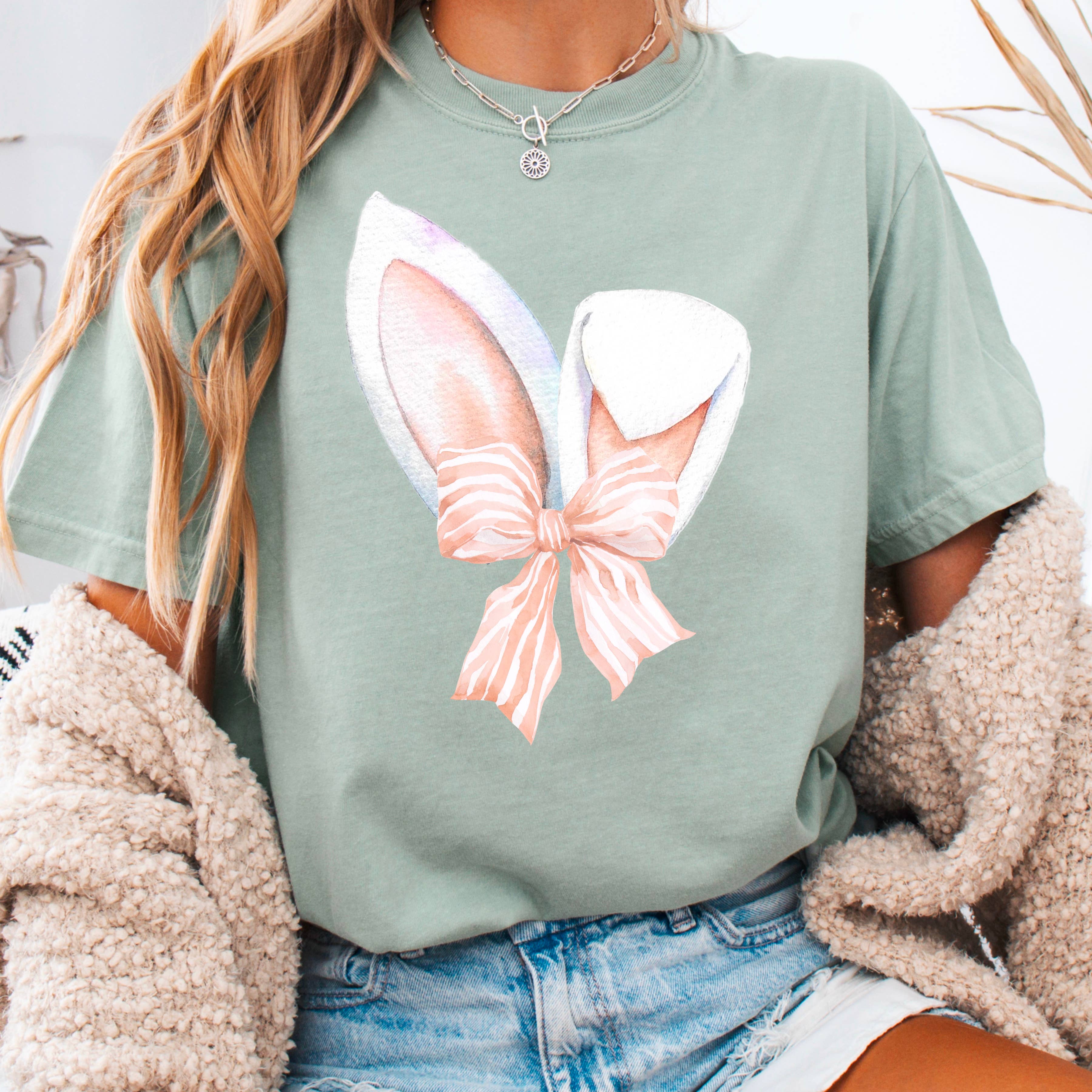 Coquette Easter Bunny Ears Graphic Shirt | Comfort Colors Hoodie, Sweatshirt | PodTeesHub.com