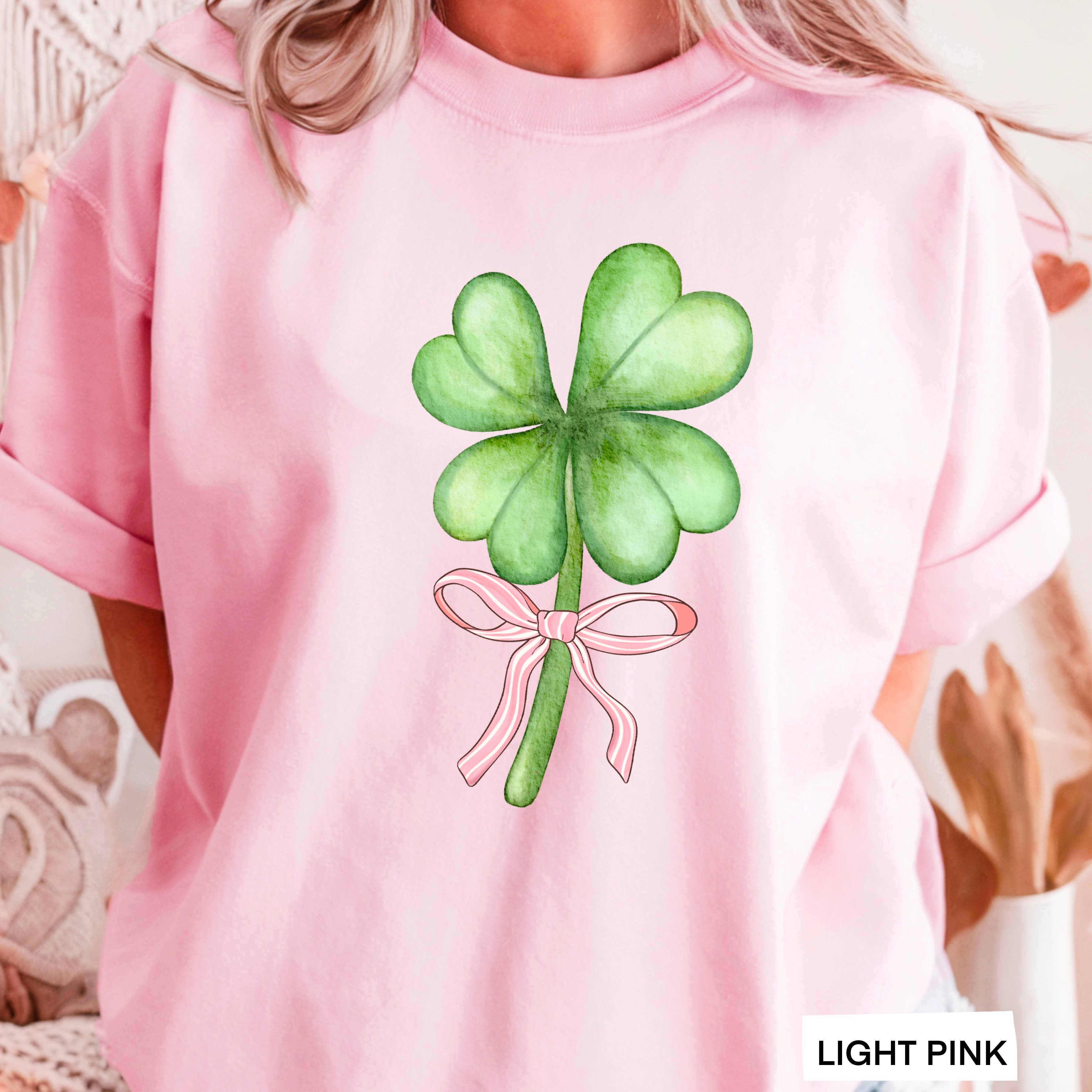 Coquette Bow Clover St. Patrick’S Day Graphic Shirt | Gildan Hoodie, Sweatshirt | PodTeesHub.com