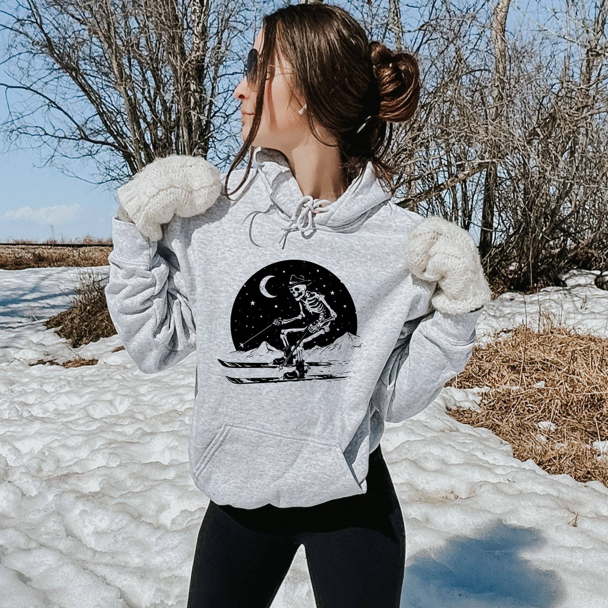 Skeleton Skiing Gildan Unisex Crewneck/Hoodie Sweatshirt T-Shirts | PodTeesHub.com