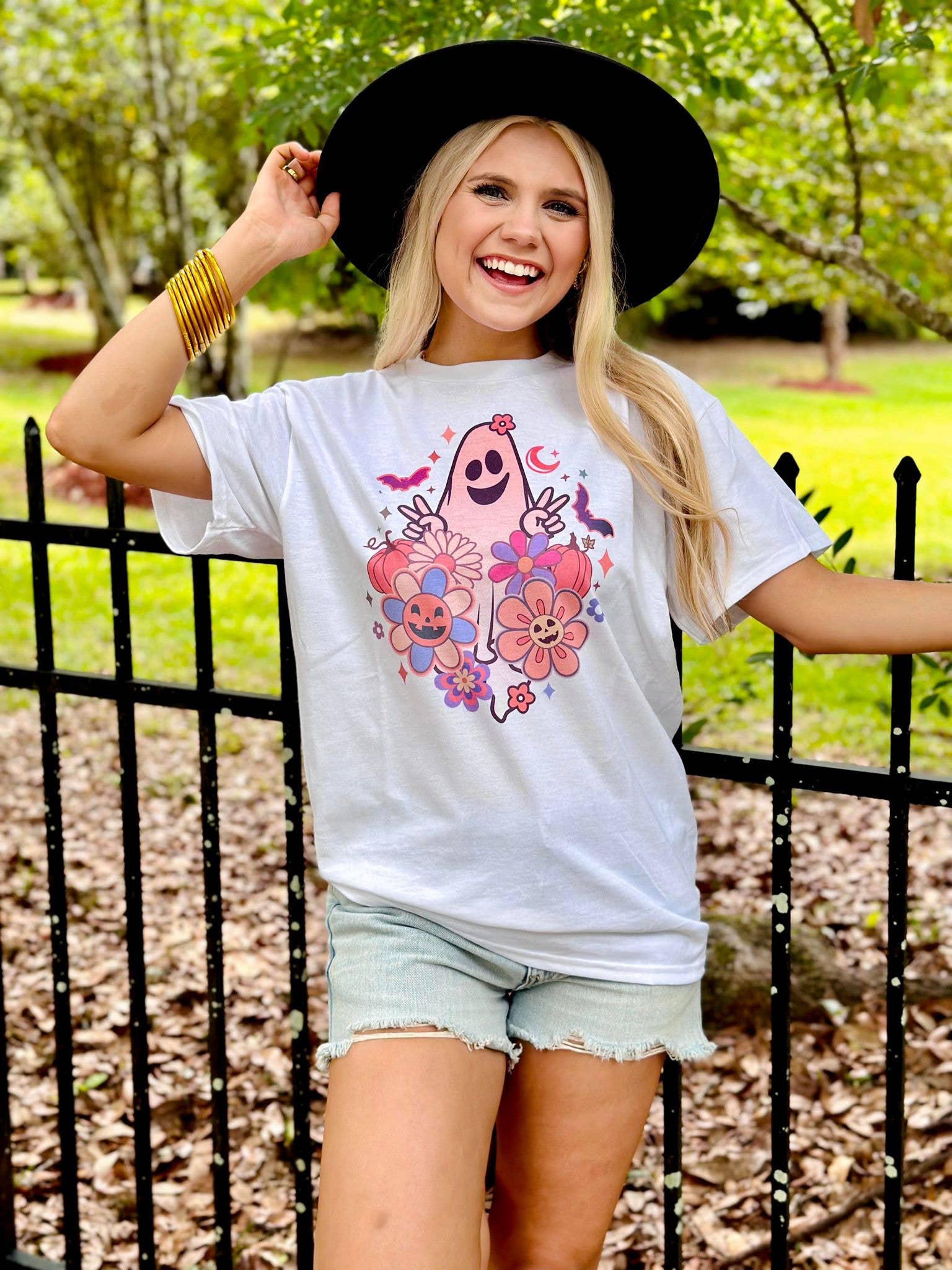 Spooky Floral Ghost Peace Tee Hoodie, Sweatshirt | PodTeesHub.com
