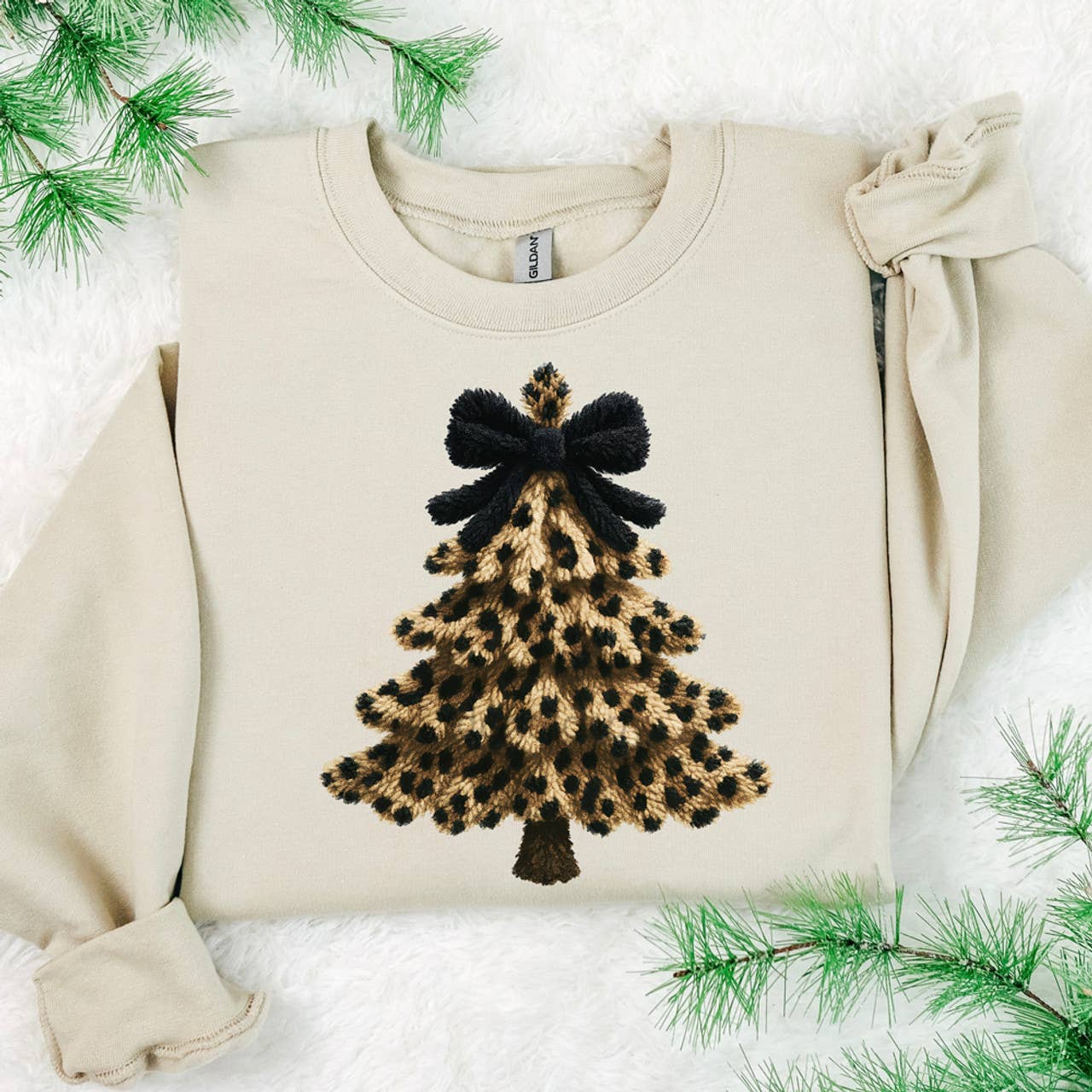 Faux Yarn Leopard Bow Tree Sweatshirt T-Shirts, Hoodie | PodTeesHub.com