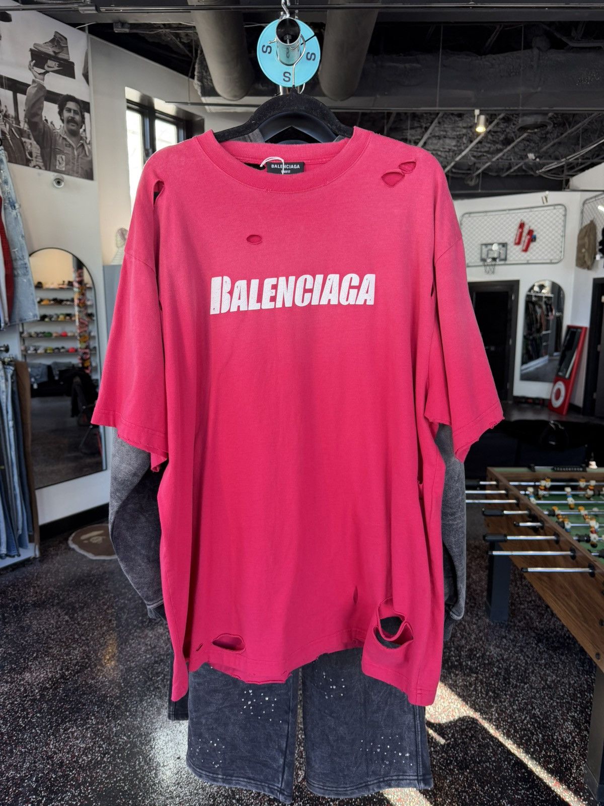 Balenciaga Red Distressed Tee Hoodie, Sweatshirt | PodTeesHub.com