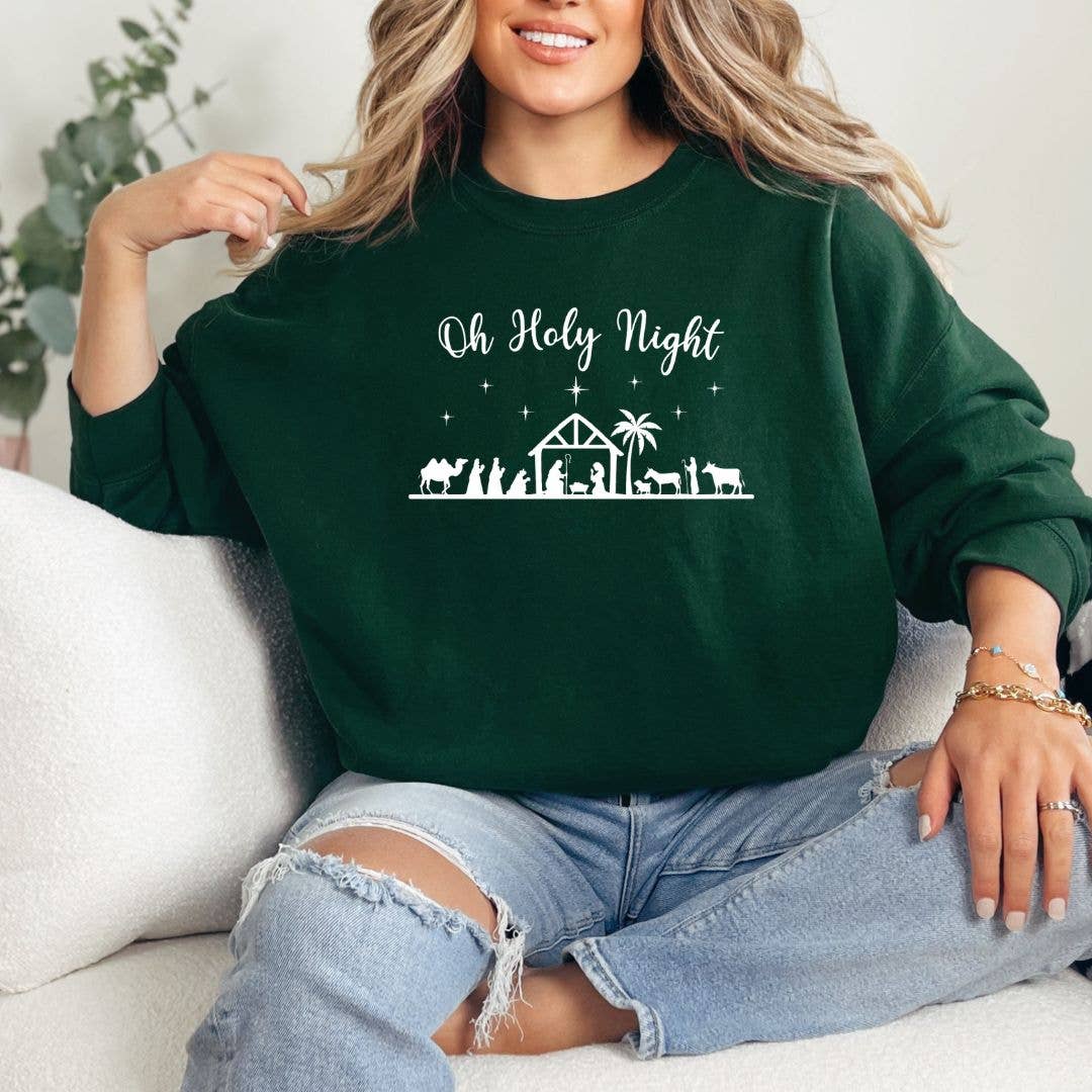 Oh Holy Night Christmas Sweatshirt - Christmas Graphic Tee Hoodie | PodTeesHub.com