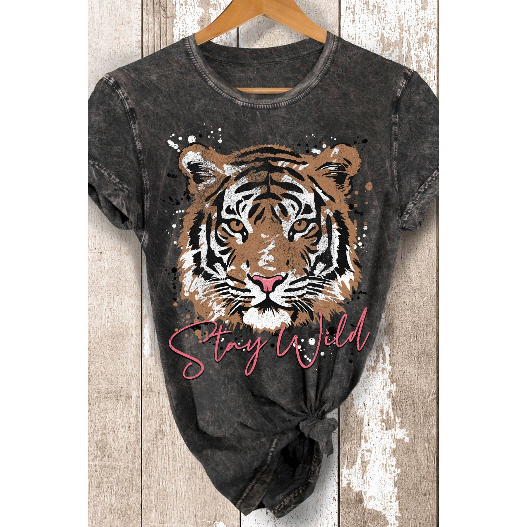 Tiger-Stay Wild Mineral Wash T Shirt Hoodie, Sweatshirt | PodTeesHub.com
