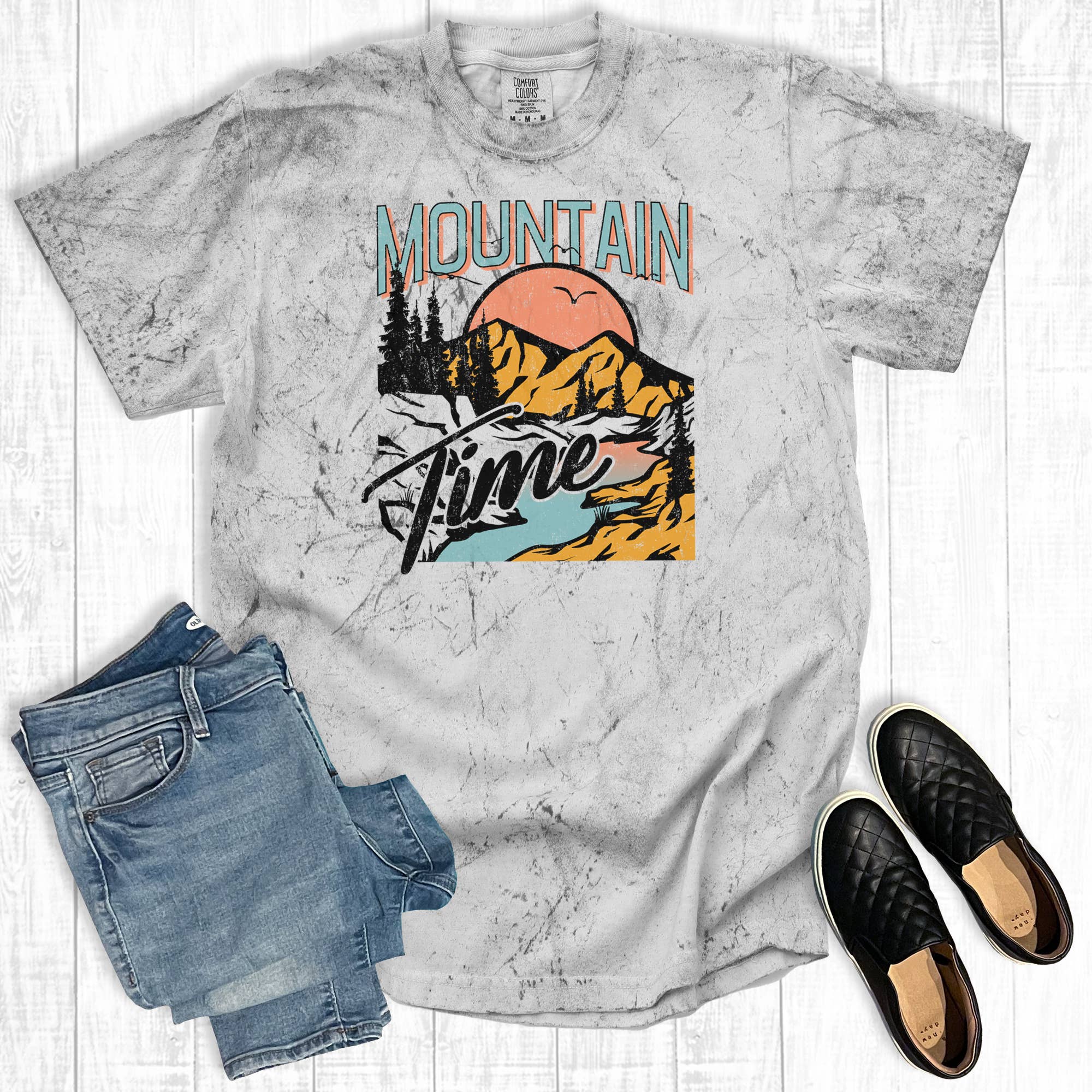 Western Mountain Time Comfort Colors Graphic Tee Hoodie, Sweatshirt | PodTeesHub.com