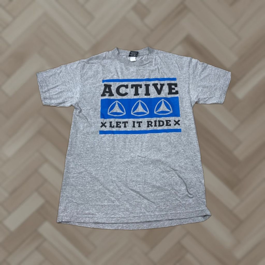 Vintage Active Shirt Mens 90s Gray M Active Ride Let It Ride Graphic T Shirt Short Sleeve Cr Hoodie, Sweatshirt