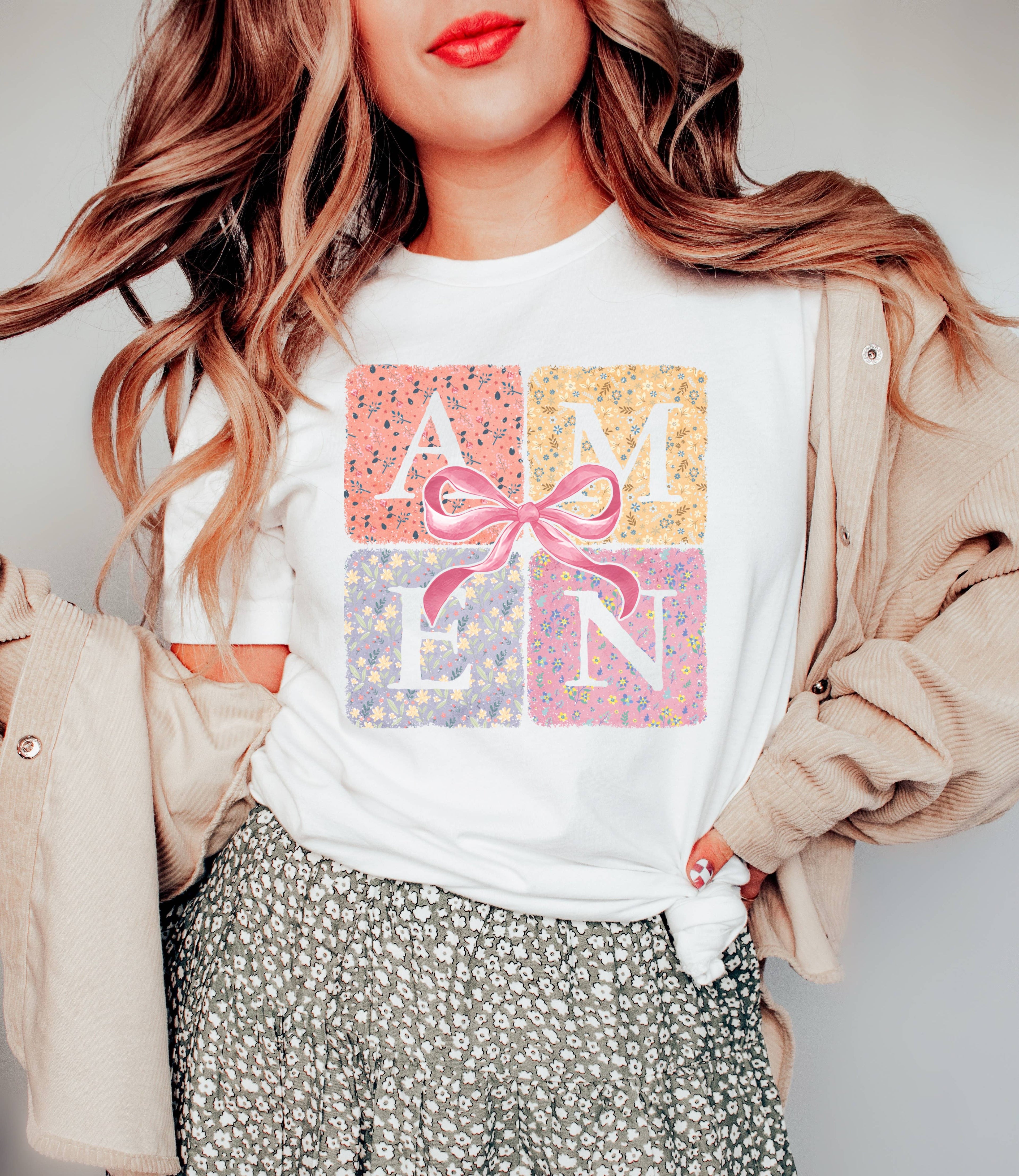 Amen Coquette Bow Religious Graphic Tee Hoodie, Sweatshirt | PodTeesHub.com