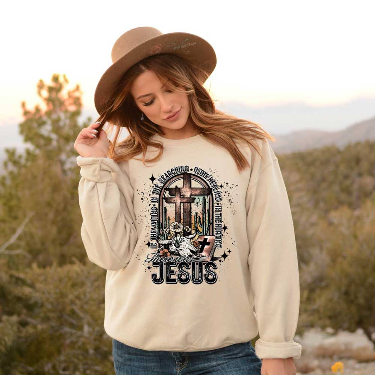 There Was Jesus Sand Crewneck Sweatshirt T-Shirts, Hoodie | PodTeesHub.com