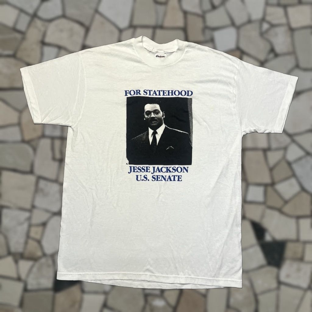 Vintage Jesse Jackson For Statehood T Shirt Xl White Short Sleeve Crew Neck Stedman 80s Grap Hoodie, Sweatshirt