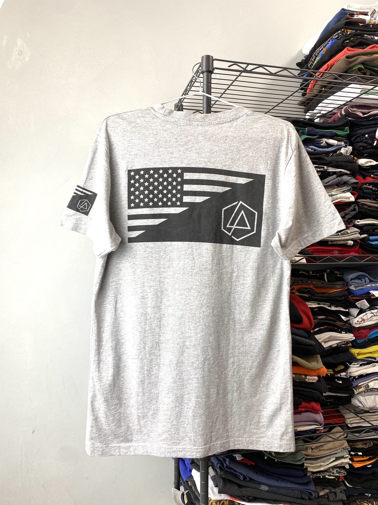 Band Tees American Flag Linkin Park Band Rock T Shirt Y2k Hoodie, Sweatshirt | PodTeesHub.com