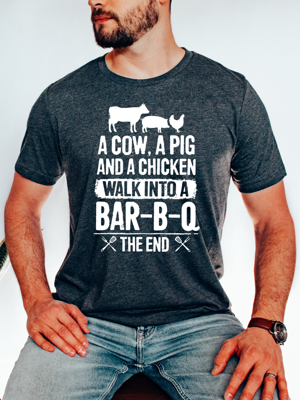 A Cow A Pig and A Chicken Walk Into A Bbq T-Shirt Hoodie, Sweatshirt | PodTeesHub.com