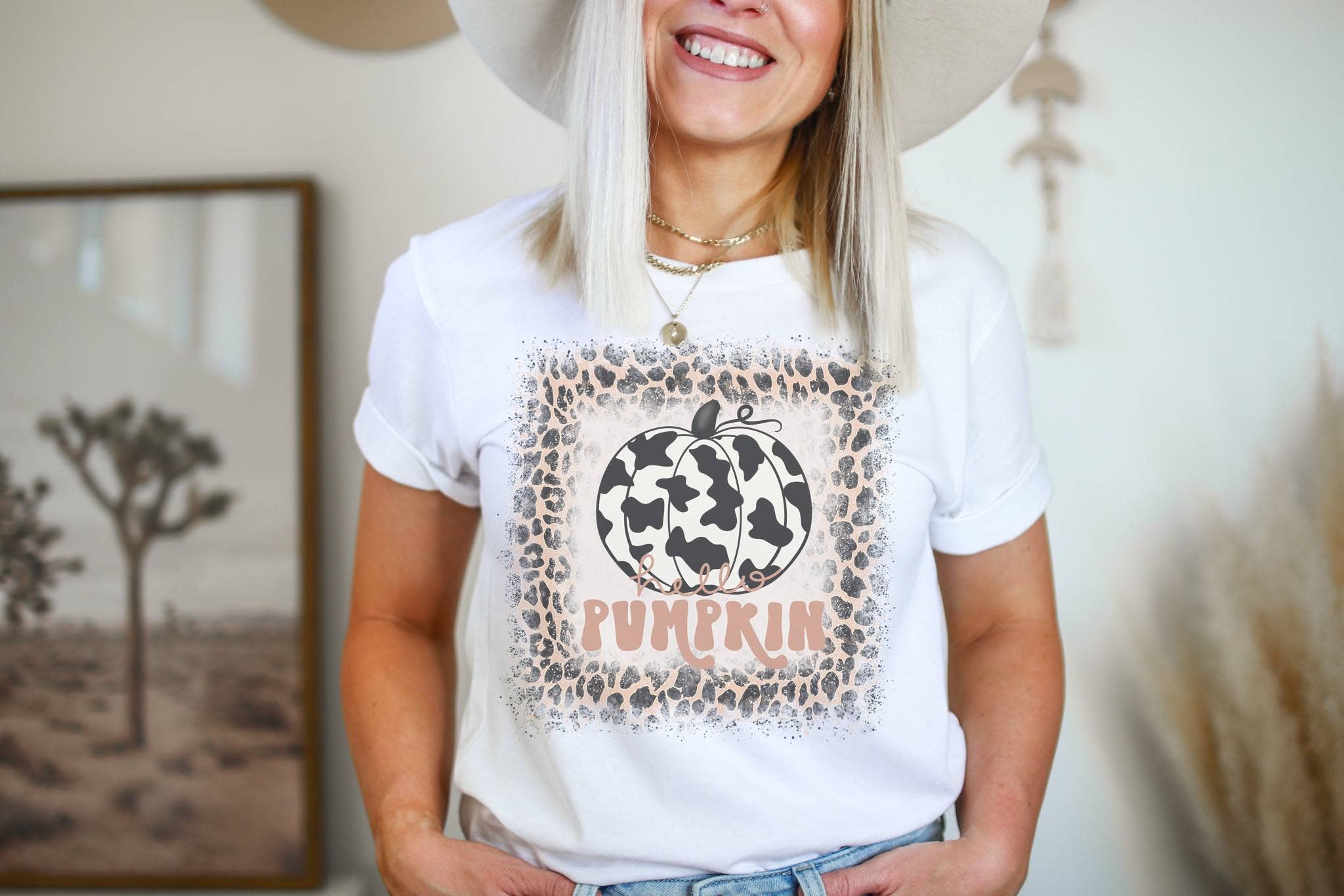 Hello Pumpkin Cow Leopard Fall Graphic Tee Hoodie, Sweatshirt | PodTeesHub.com