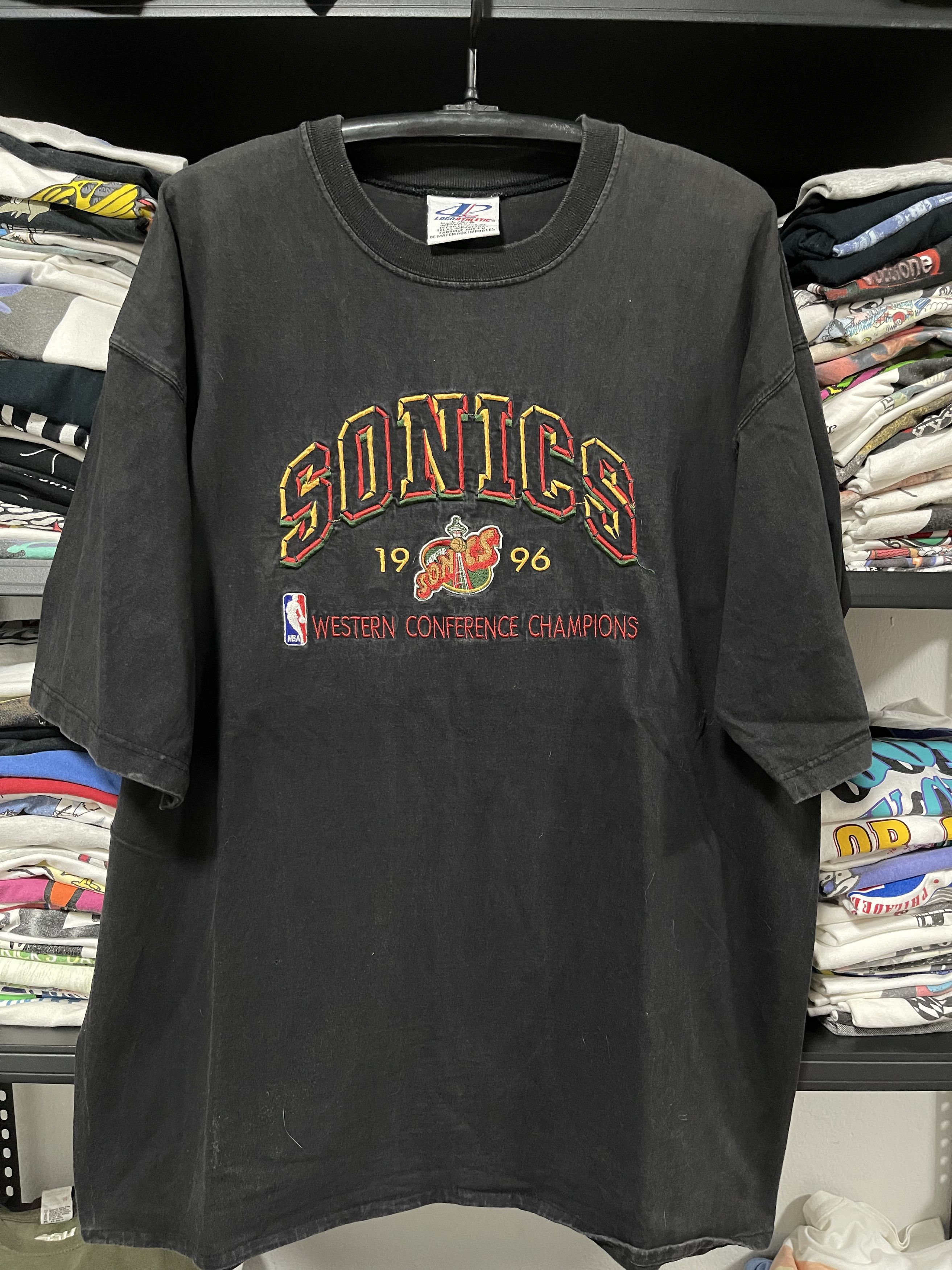 Vintage Seattle Sonics 1996 Nba Western Conference Champion Tee Xl Hoodie, Sweatshirt | PodTeesHub.com
