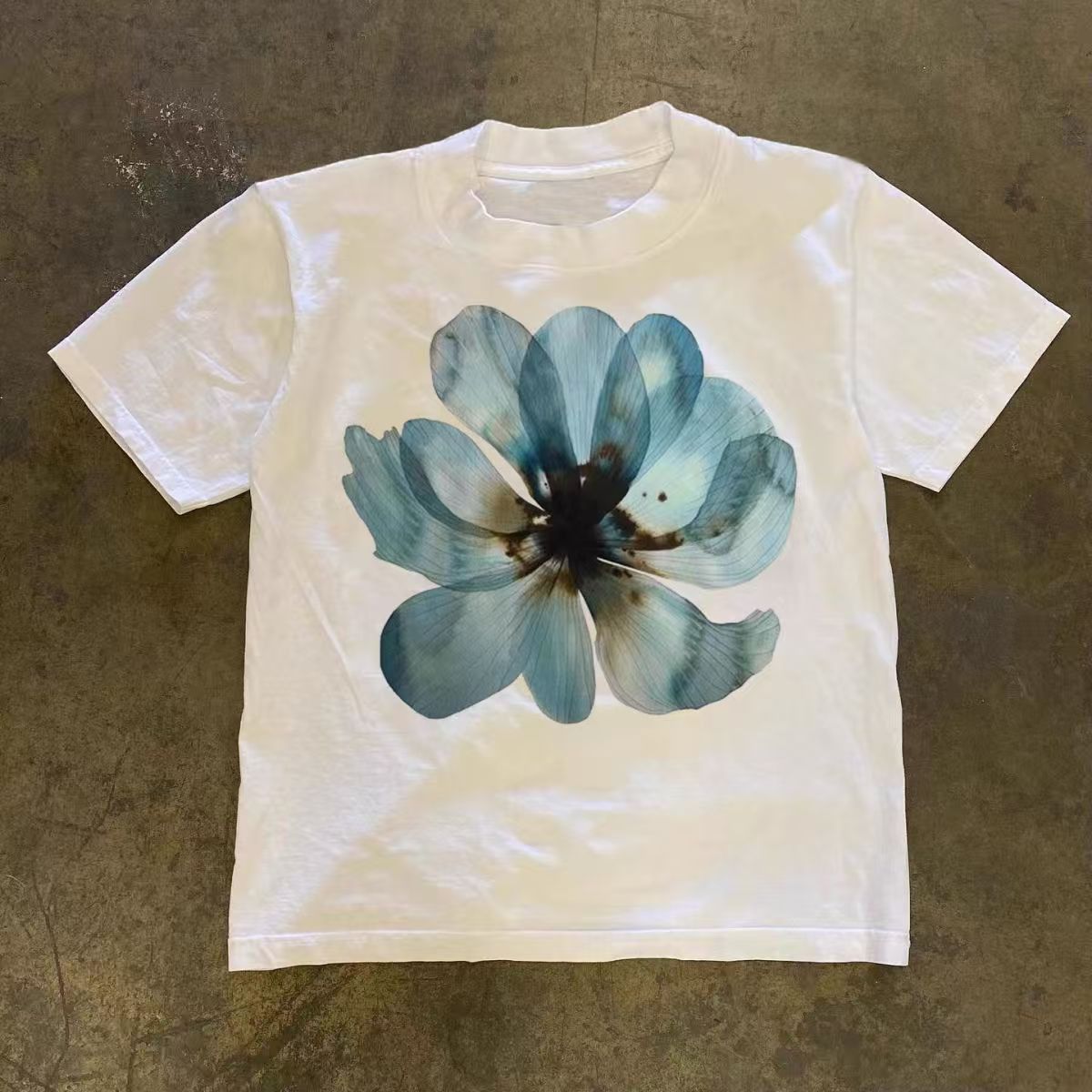 Japanese Brand White Retro Floral Print Cotton T Shirt Hoodie, Sweatshirt | PodTeesHub.com