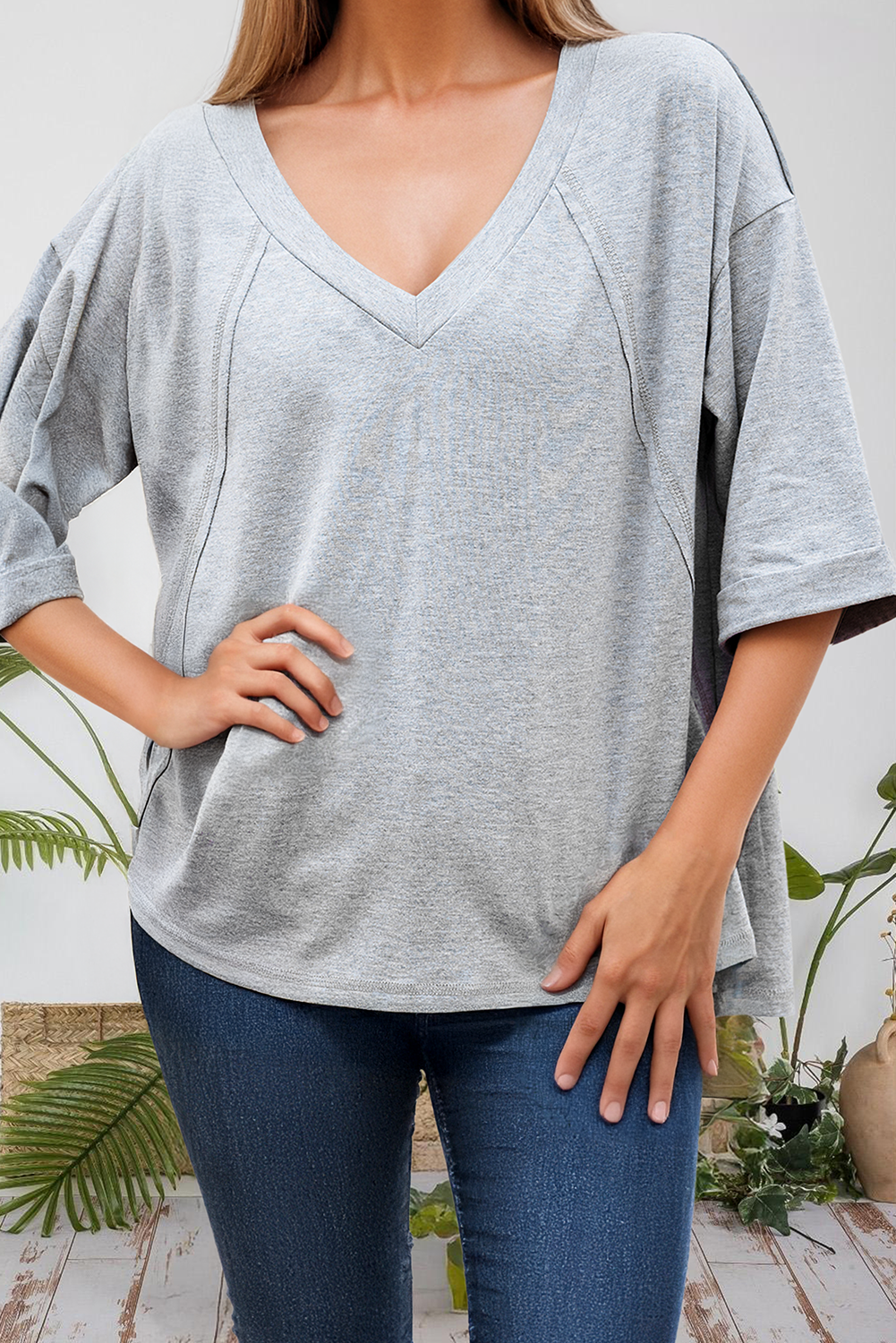 Raglan V Neck Oversized Half Sleeve Tee (S-Xl) Hoodie, Sweatshirt | PodTeesHub.com