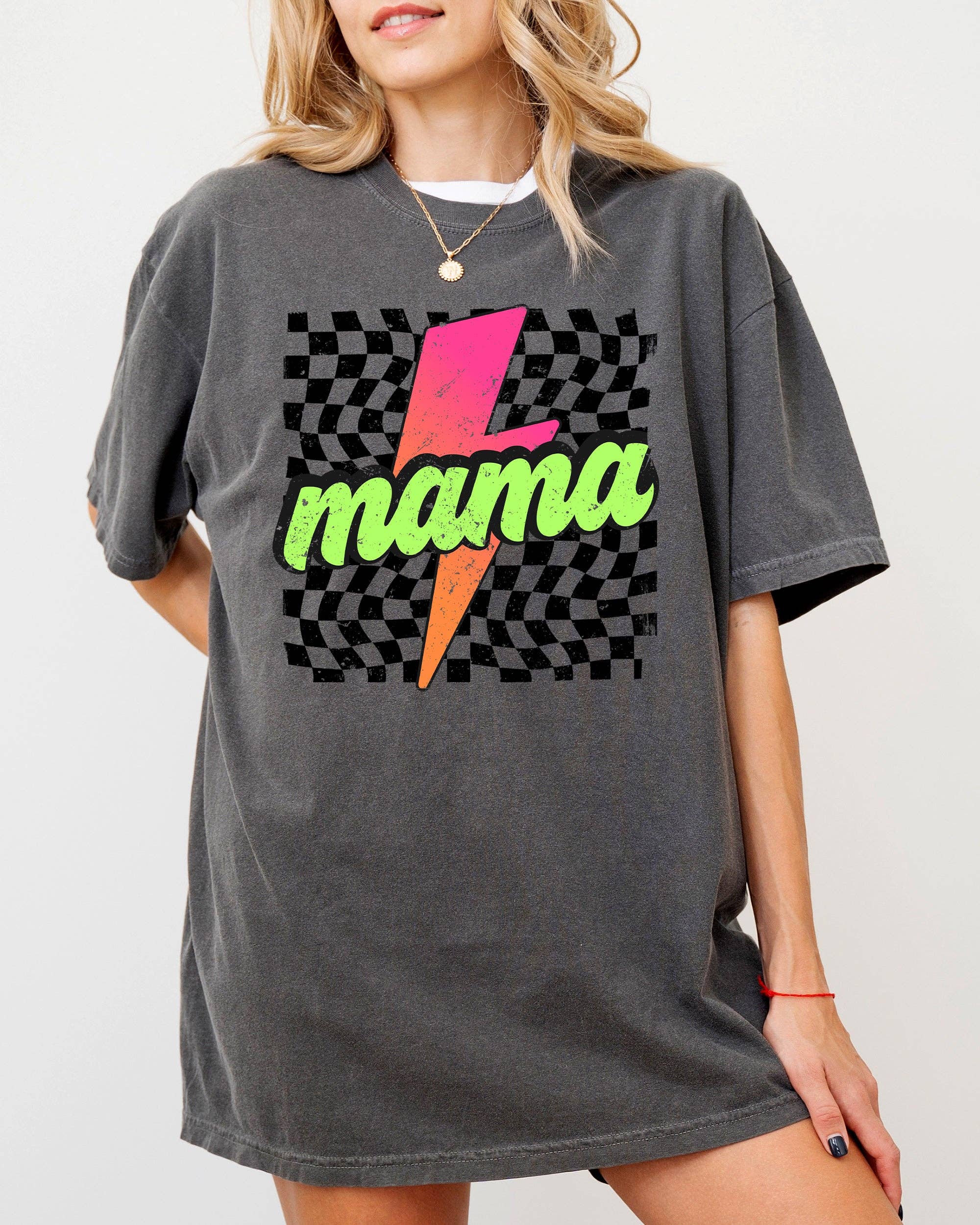 Vintage Mama, Checkered, Lightening, Mother, Mom Retro Shirt Hoodie, Sweatshirt | PodTeesHub.com