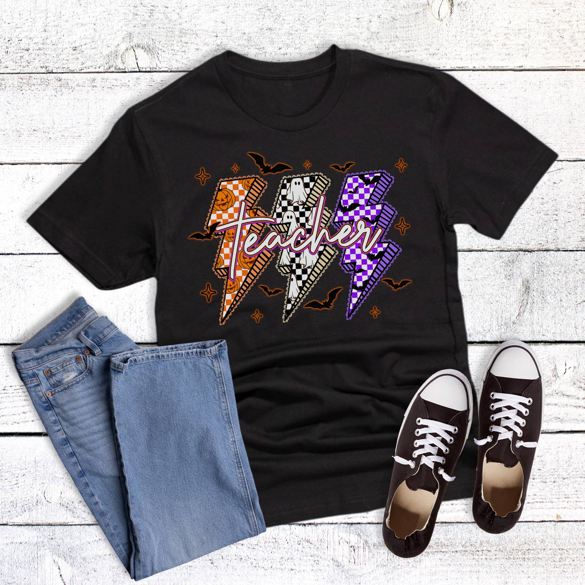 Halloween Teacher Lightning Bolts Graphic Tee Hoodie, Sweatshirt | PodTeesHub.com