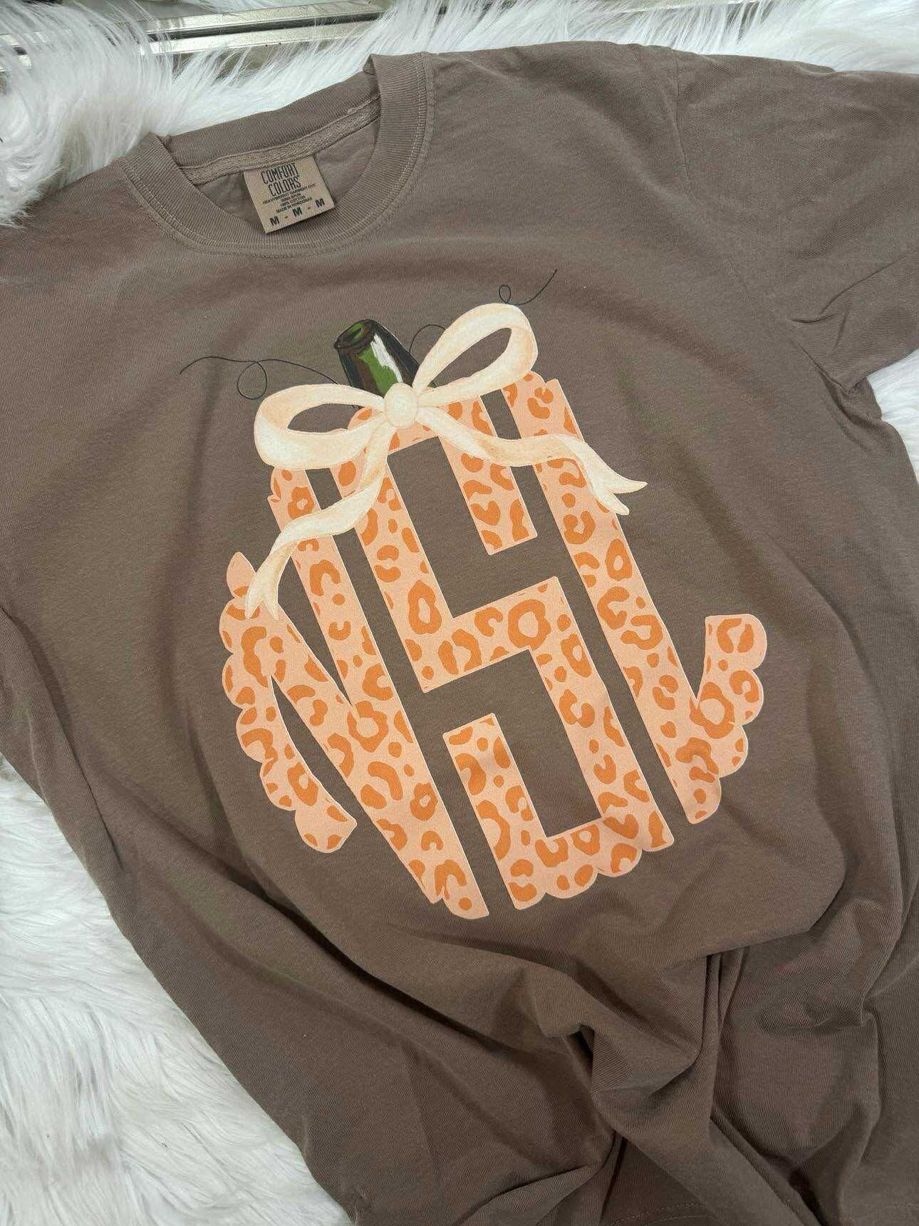Fall Initial Monogram Pumpkin Cheetah Graphic Tee Hoodie, Sweatshirt | PodTeesHub.com