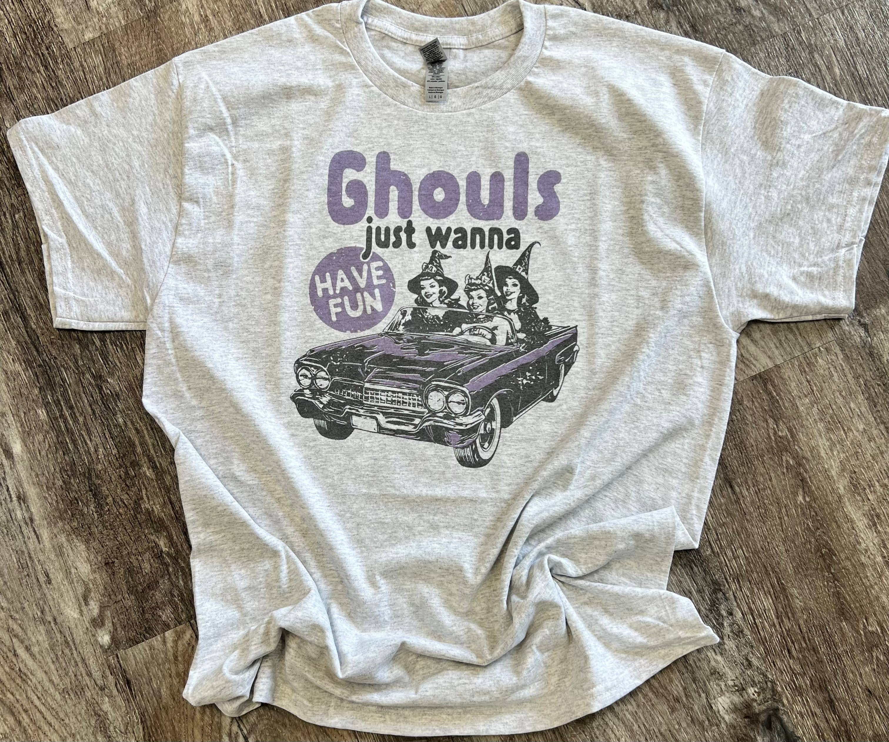 Ghouls Just Wanna Have Fun On Ash Gray Tee Hoodie, Sweatshirt | PodTeesHub.com