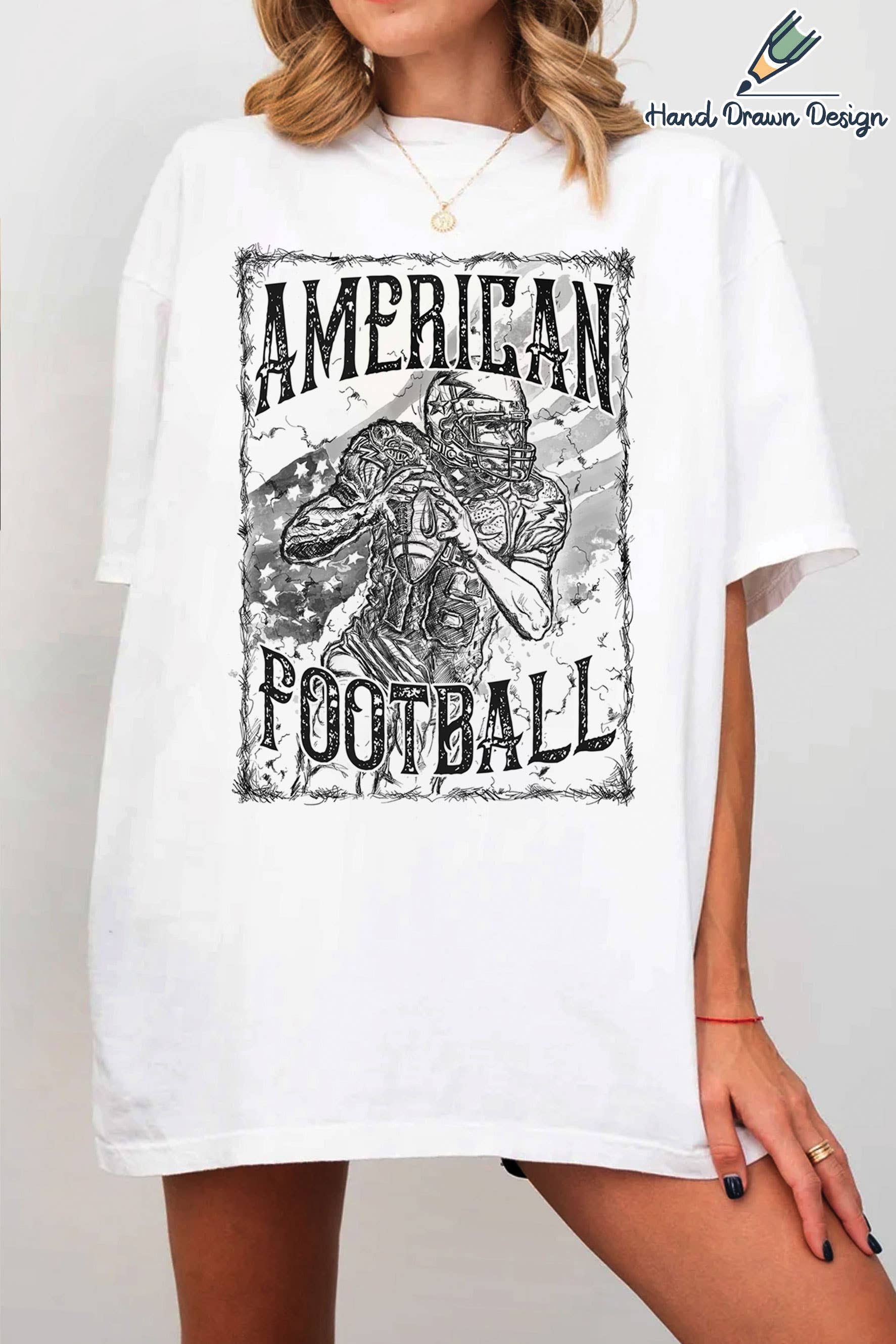 American Football-Hand Drawn Oversized Tee Hoodie, Sweatshirt | PodTeesHub.com