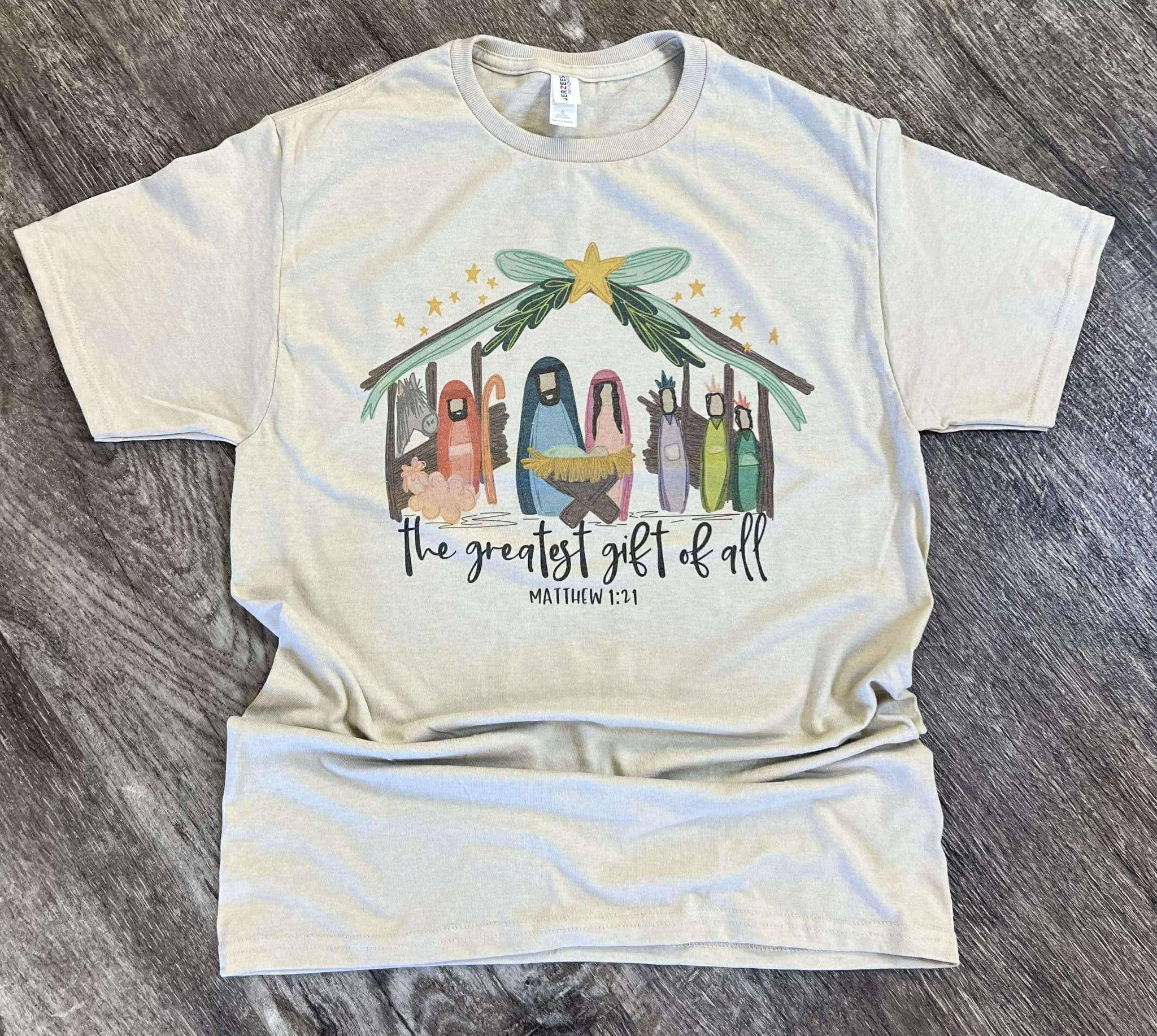 The Greatest Gift of All Jesus Nativity Scene On Sand Tee Hoodie, Sweatshirt | PodTeesHub.com