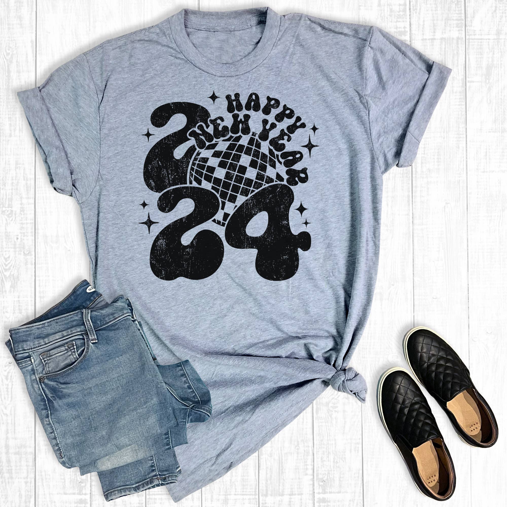 Happy New Year 2024 Disco Graphic Tee Hoodie, Sweatshirt | PodTeesHub.com