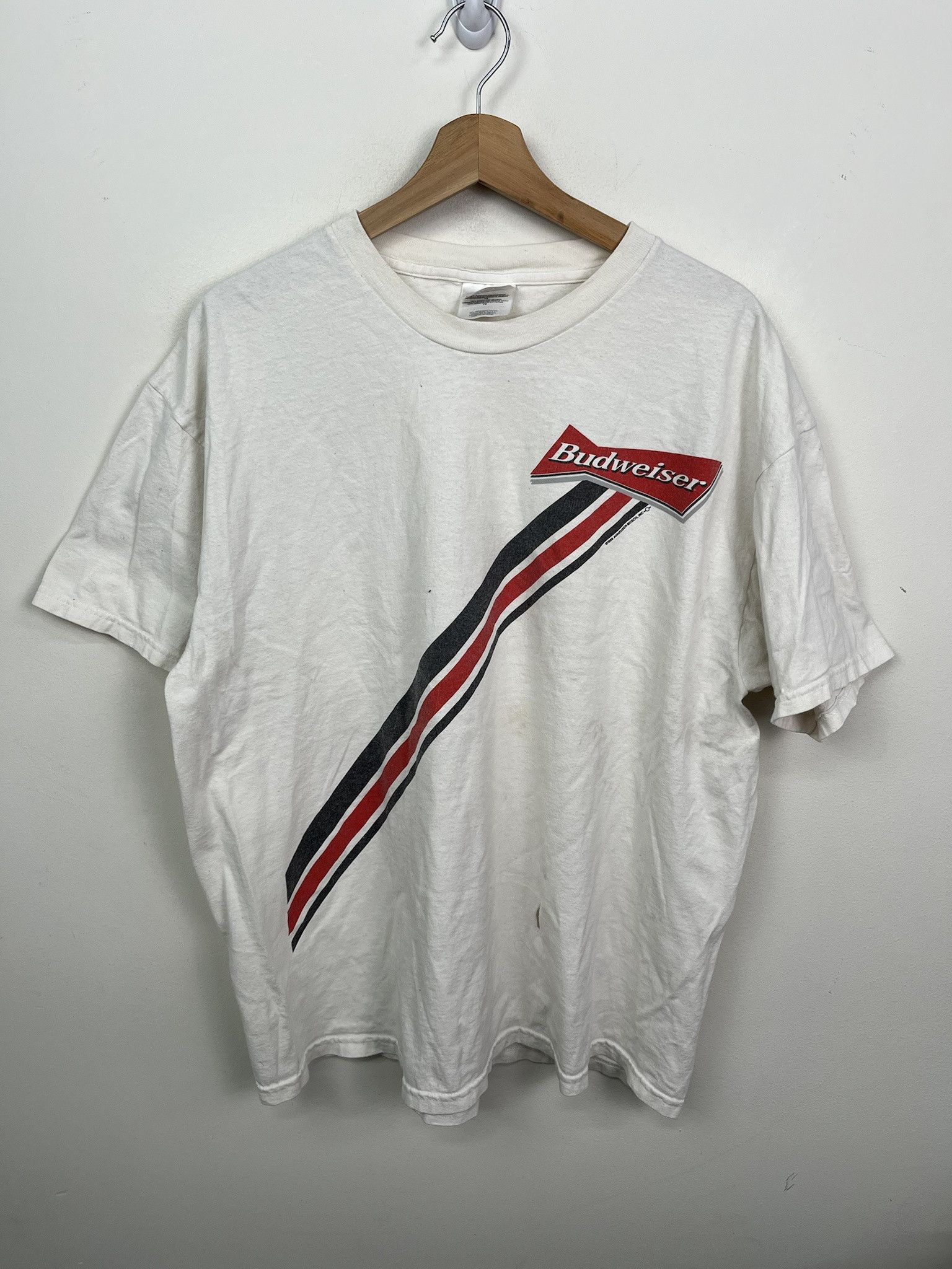 Vintage 1999 Budweiser Logo Strtipe Distressed Tee Shirt Size Xl Hoodie, Sweatshirt | PodTeesHub.com