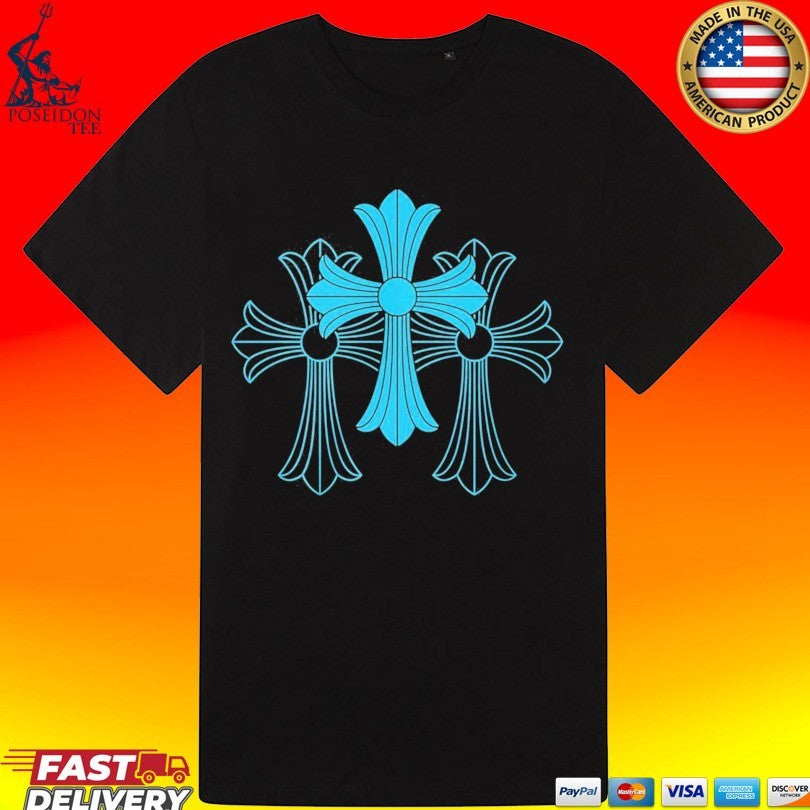 Blue And Black Chrome Heart T-shirt