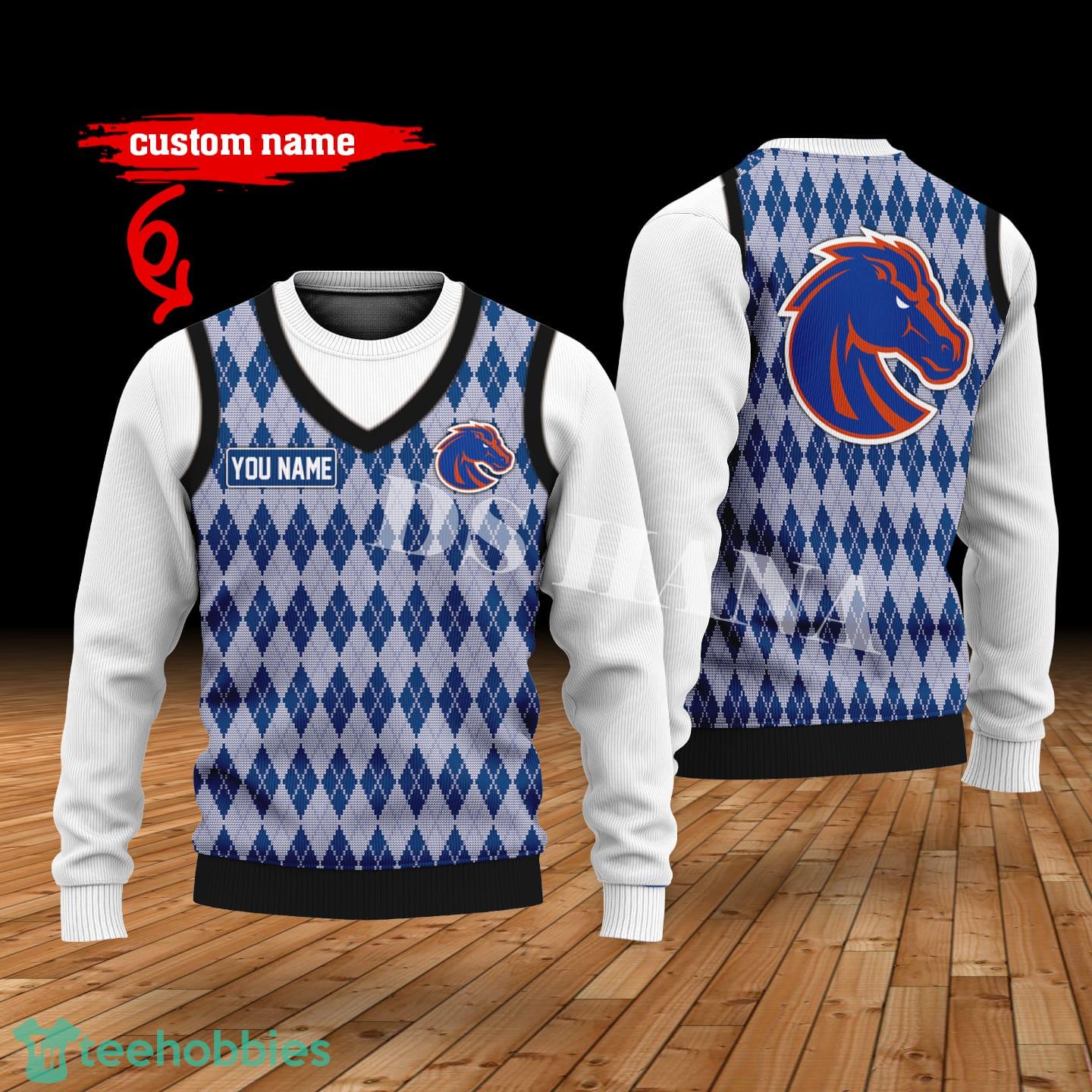 Boise State Broncos Custom Name New Style Sweater Ghile Style 3D Print Christmas Sweater
