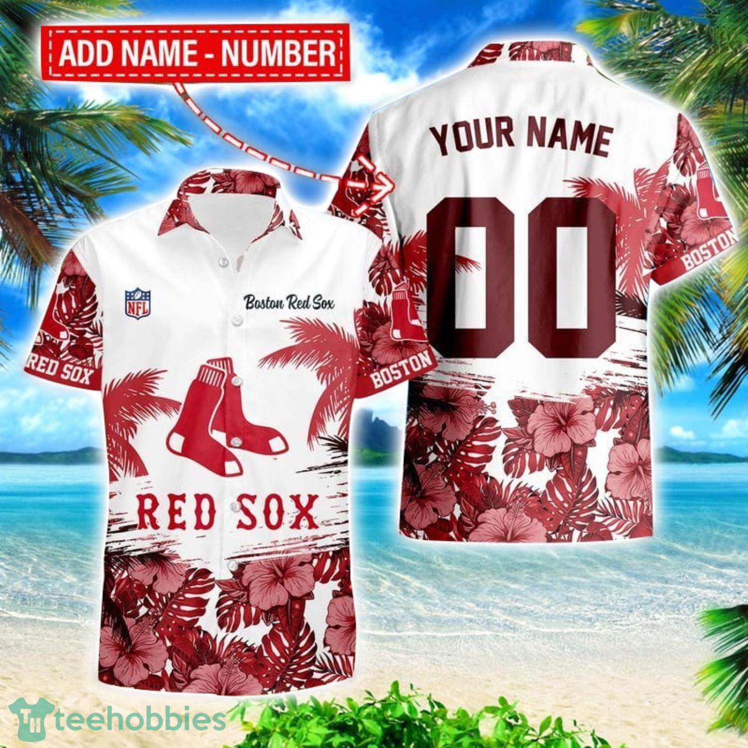 Boston Red Sox Hibiscus Flower Hawaii Shirt and Shorts Summer Beach Shirt Custom Name And Number