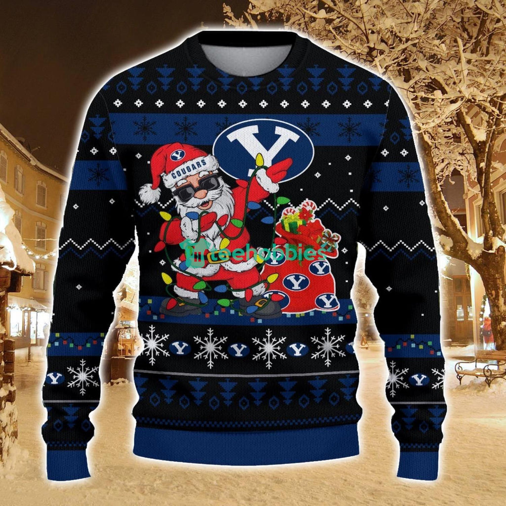 BYU Cougars Santa Claus Ugly Christmas Sweater All Printed Sweater For Fans Gift Ideas
