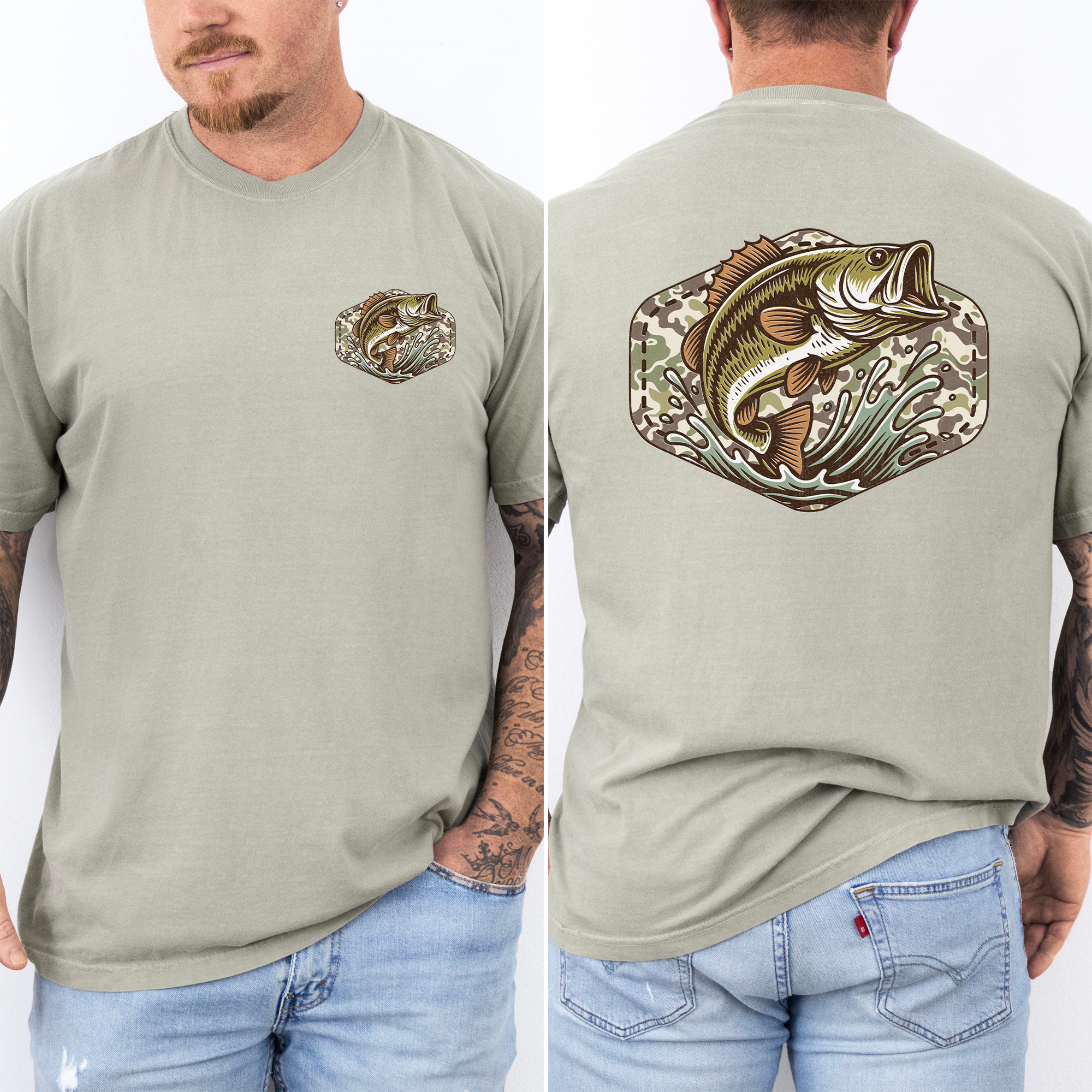 Bass Fishing Camouflage, Hunting, Dad, Husband, T-Shirt Hoodie, Sweatshirt | PodTeesHub.com