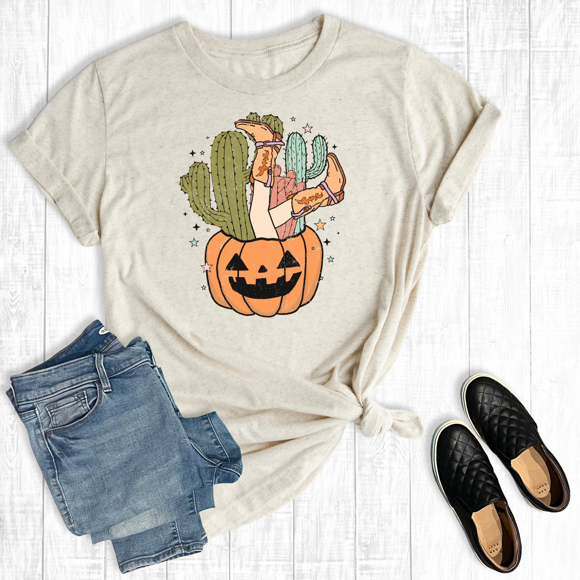 Western Cactus Pumpkin Cowgirl Graphic Tee Hoodie, Sweatshirt | PodTeesHub.com